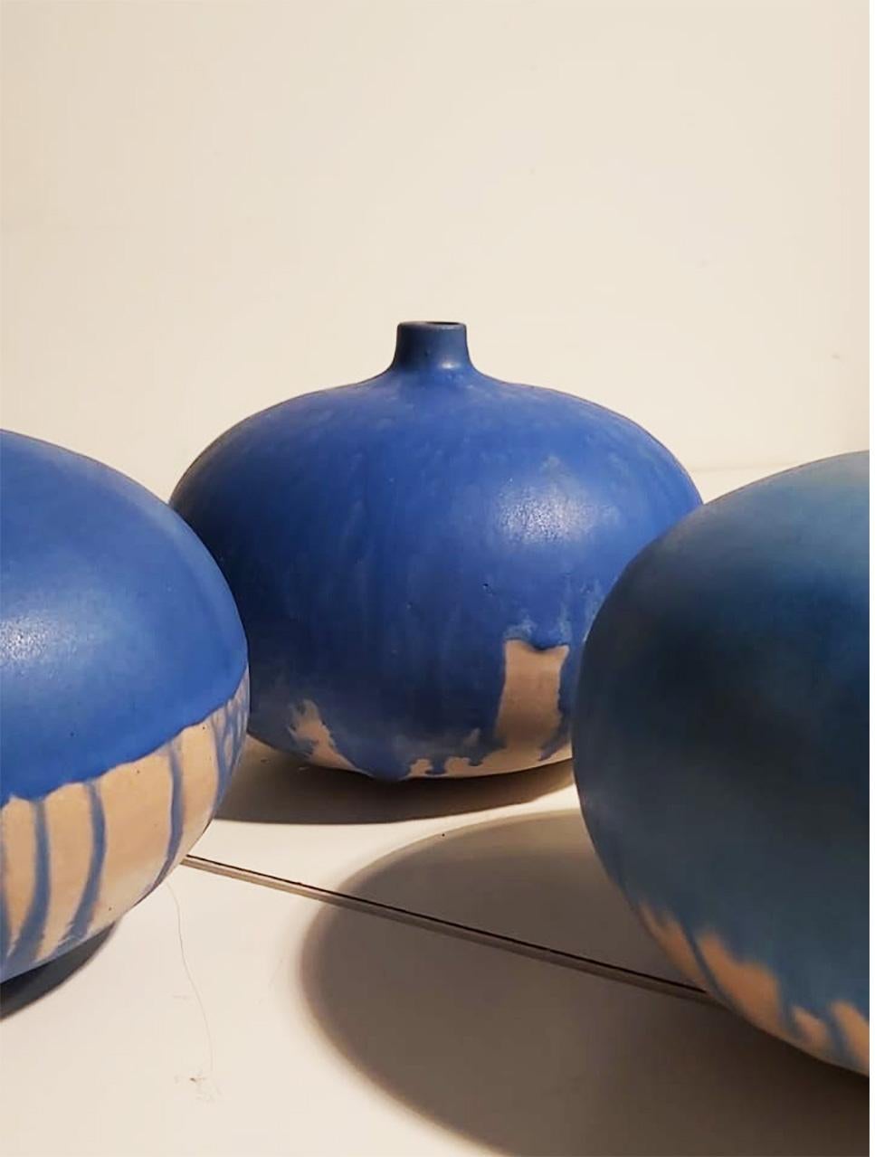 Modern Set of Italian Blue Ceramic Vase by Ceramist Caruso Manufacture Vietri Sul Mare For Sale