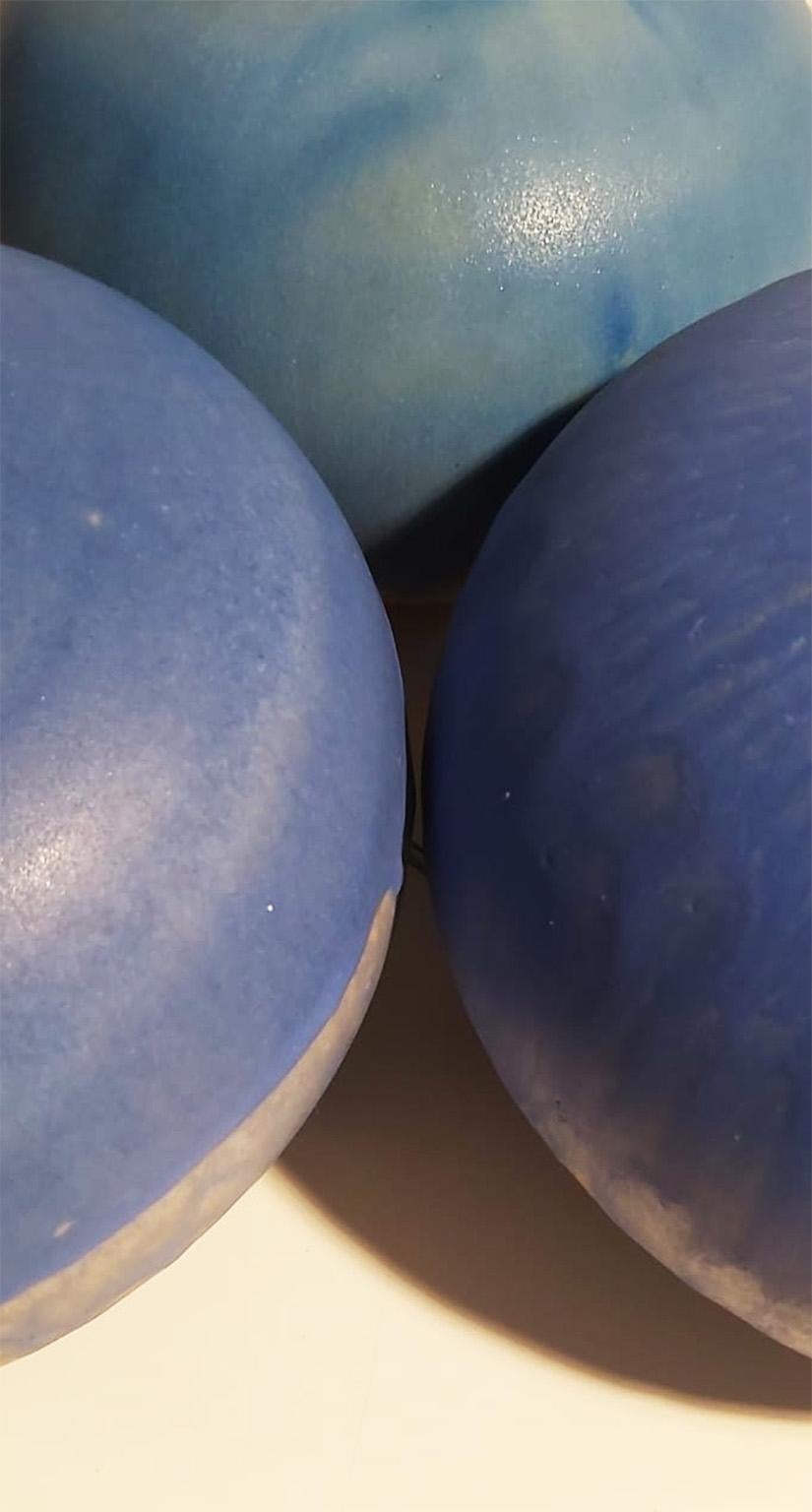 Set of Italian Blue Ceramic Vase by Ceramist Caruso Manufacture Vietri Sul Mare In Excellent Condition For Sale In Milano, IT