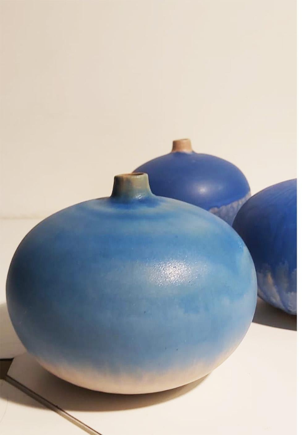 Set of Italian Blue Ceramic Vase by Ceramist Caruso Manufacture Vietri Sul Mare For Sale 2
