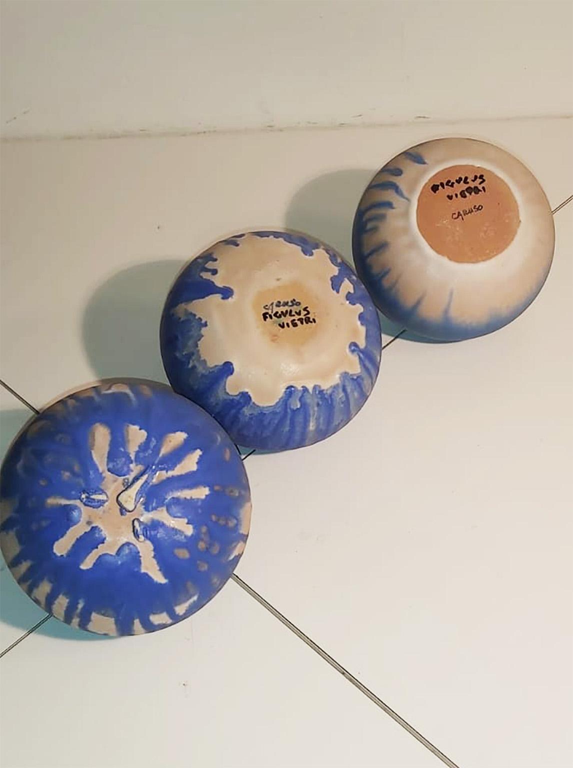 Set of Italian Blue Ceramic Vase by Ceramist Caruso Manufacture Vietri Sul Mare For Sale 3