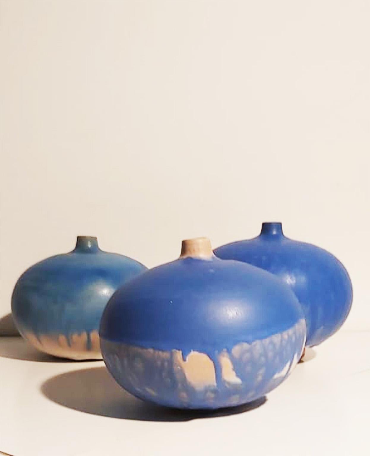 Set of Italian Blue Ceramic Vase by Ceramist Caruso Manufacture Vietri Sul Mare For Sale 4