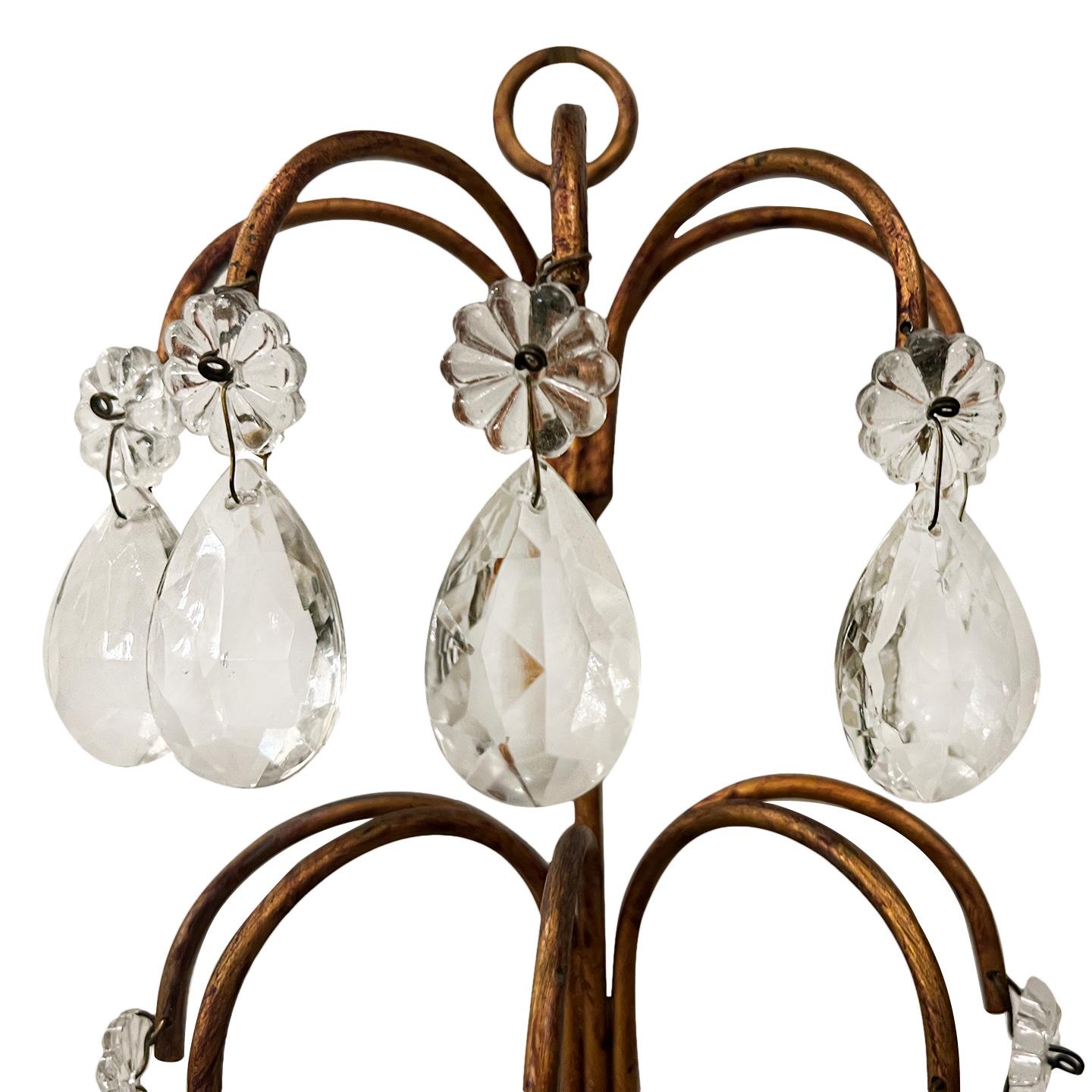 Gilt Set of 8 Italian Crystal Sconces, Sold Per Pair For Sale