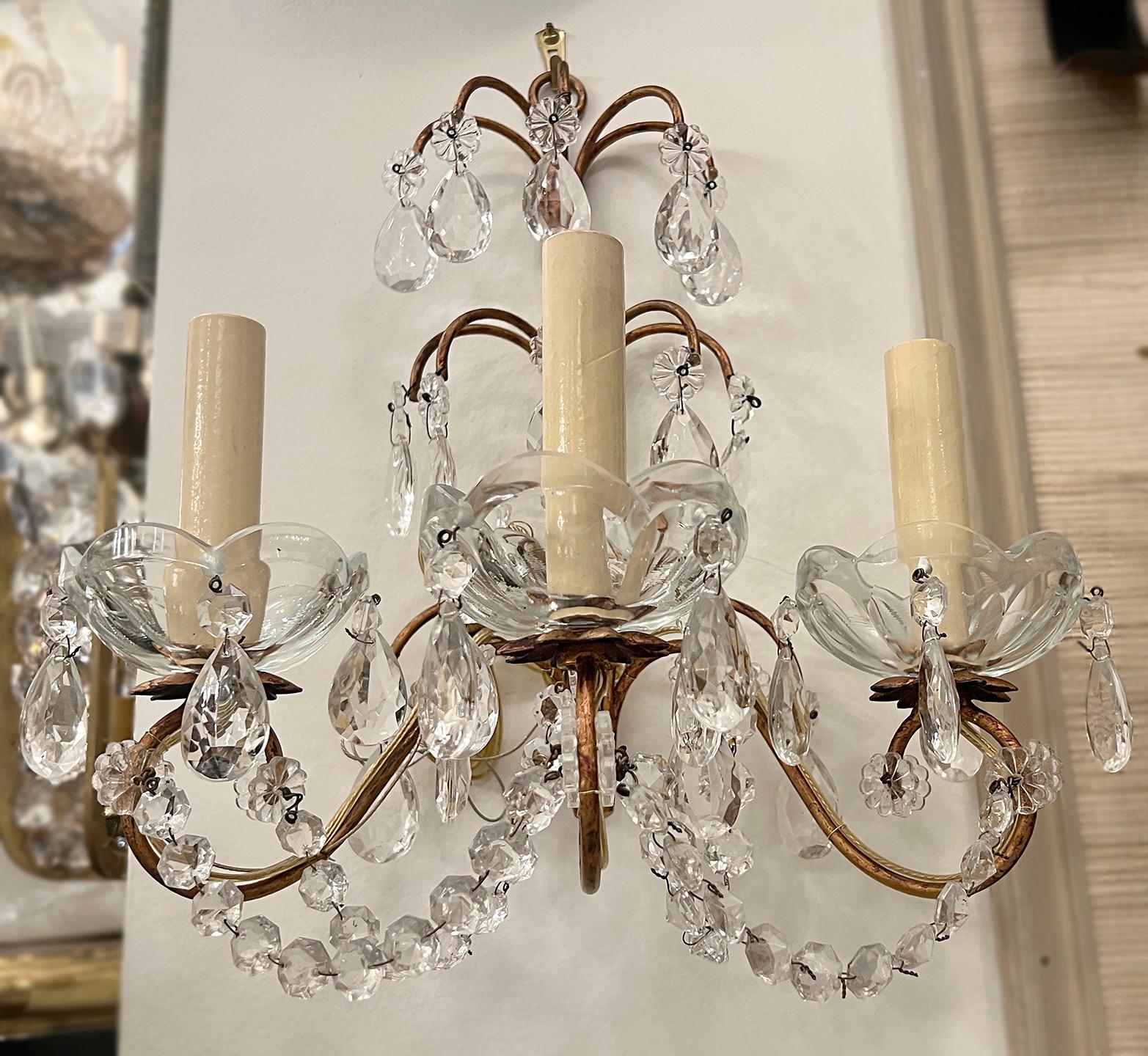 Set of 8 Italian Crystal Sconces, Sold Per Pair In Good Condition For Sale In New York, NY
