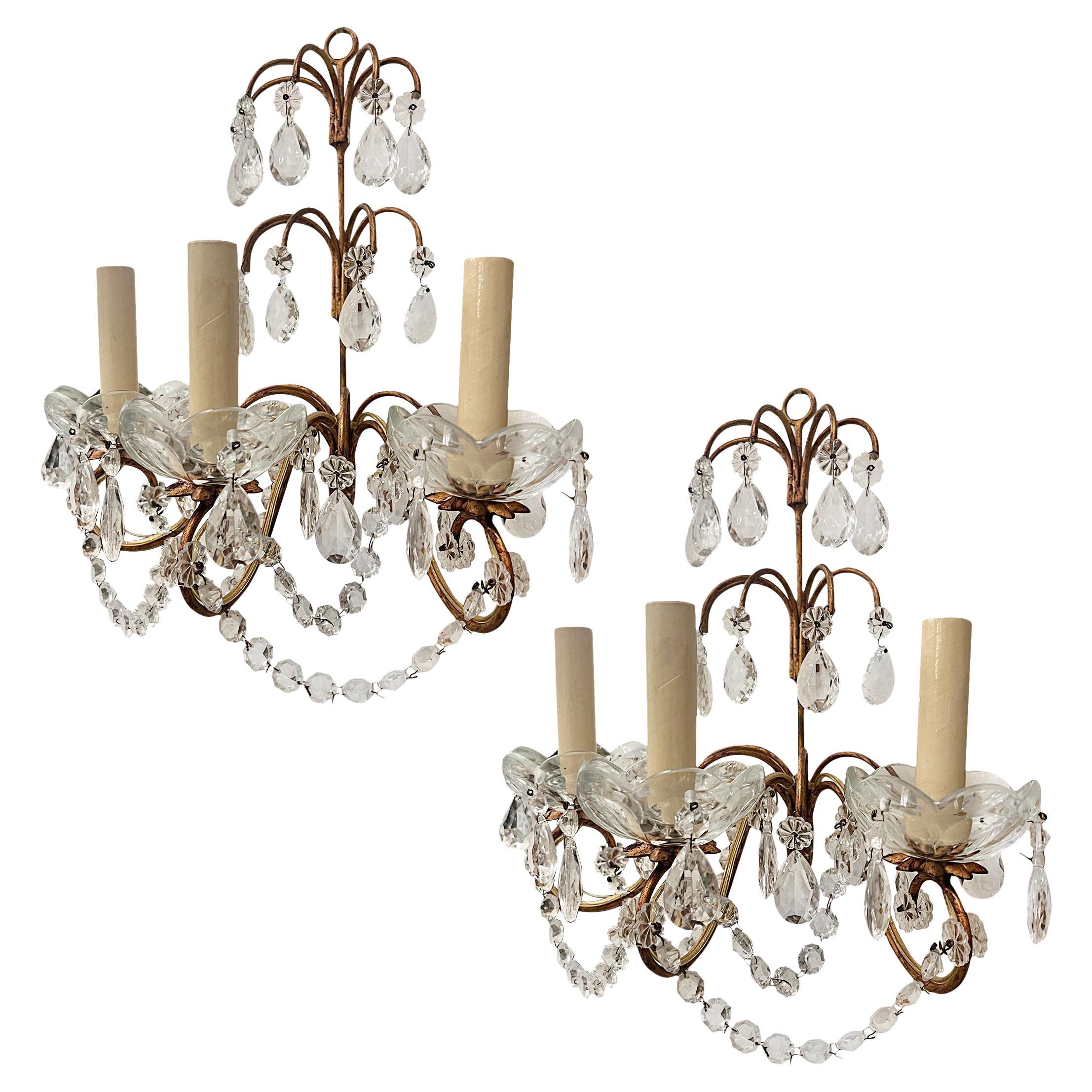 Set of 8 Italian Crystal Sconces, Sold Per Pair For Sale