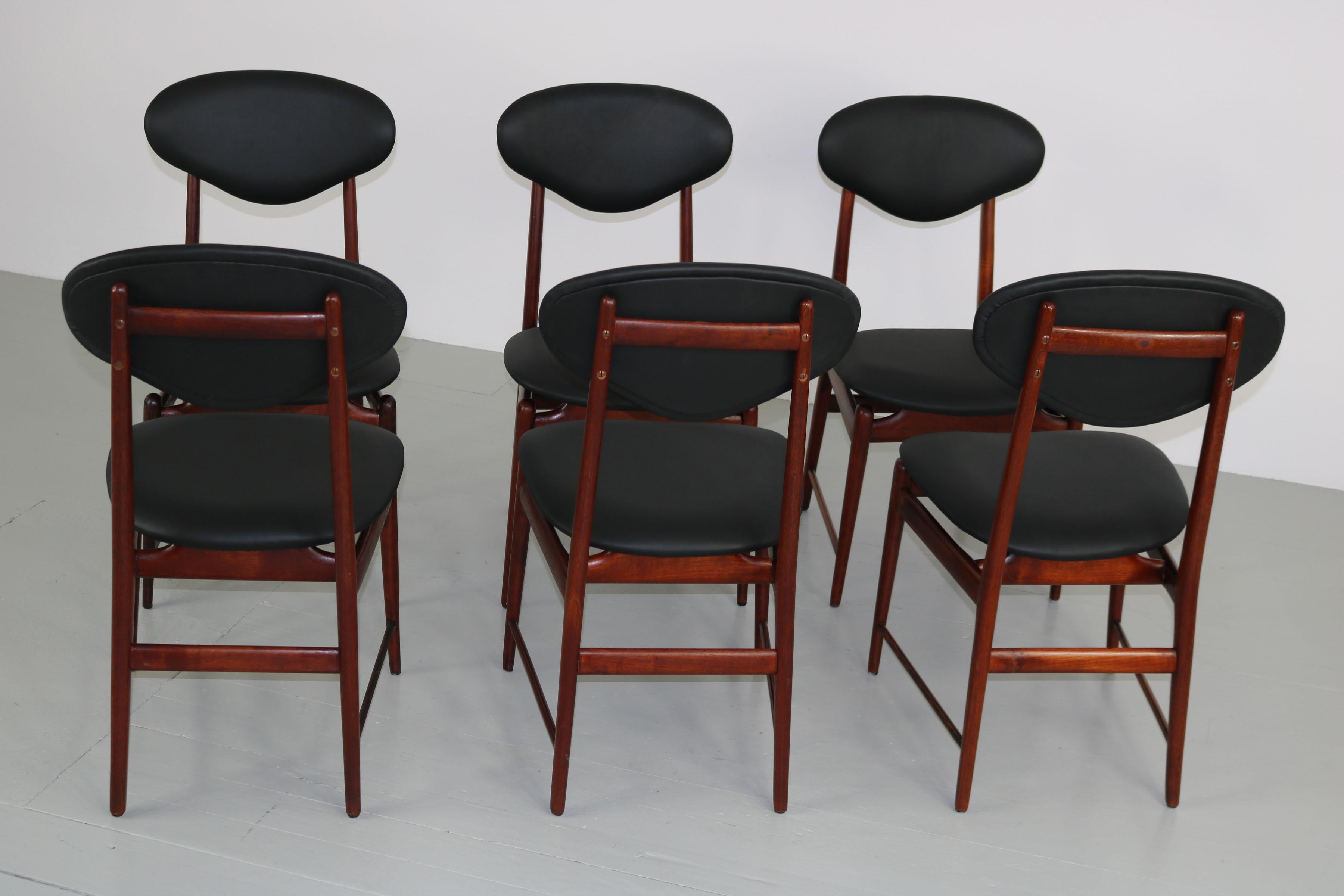 Set of Italian Dark Teak Wood Dining Table and 6 Chairs, 1950s 10