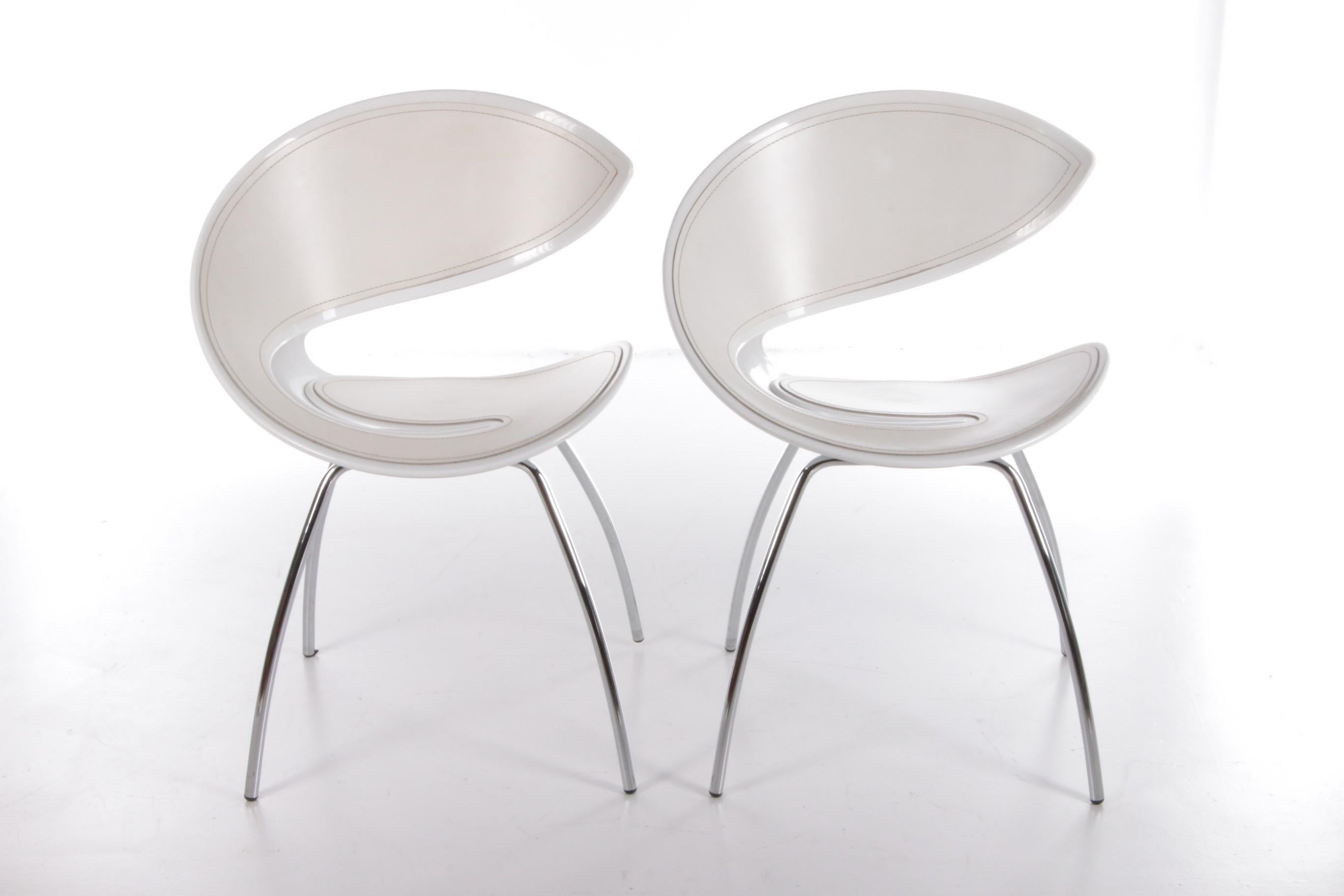 Mid-Century Modern Set of Italian Dining Room Chairs Model Twist with Leather and Chrome Legs