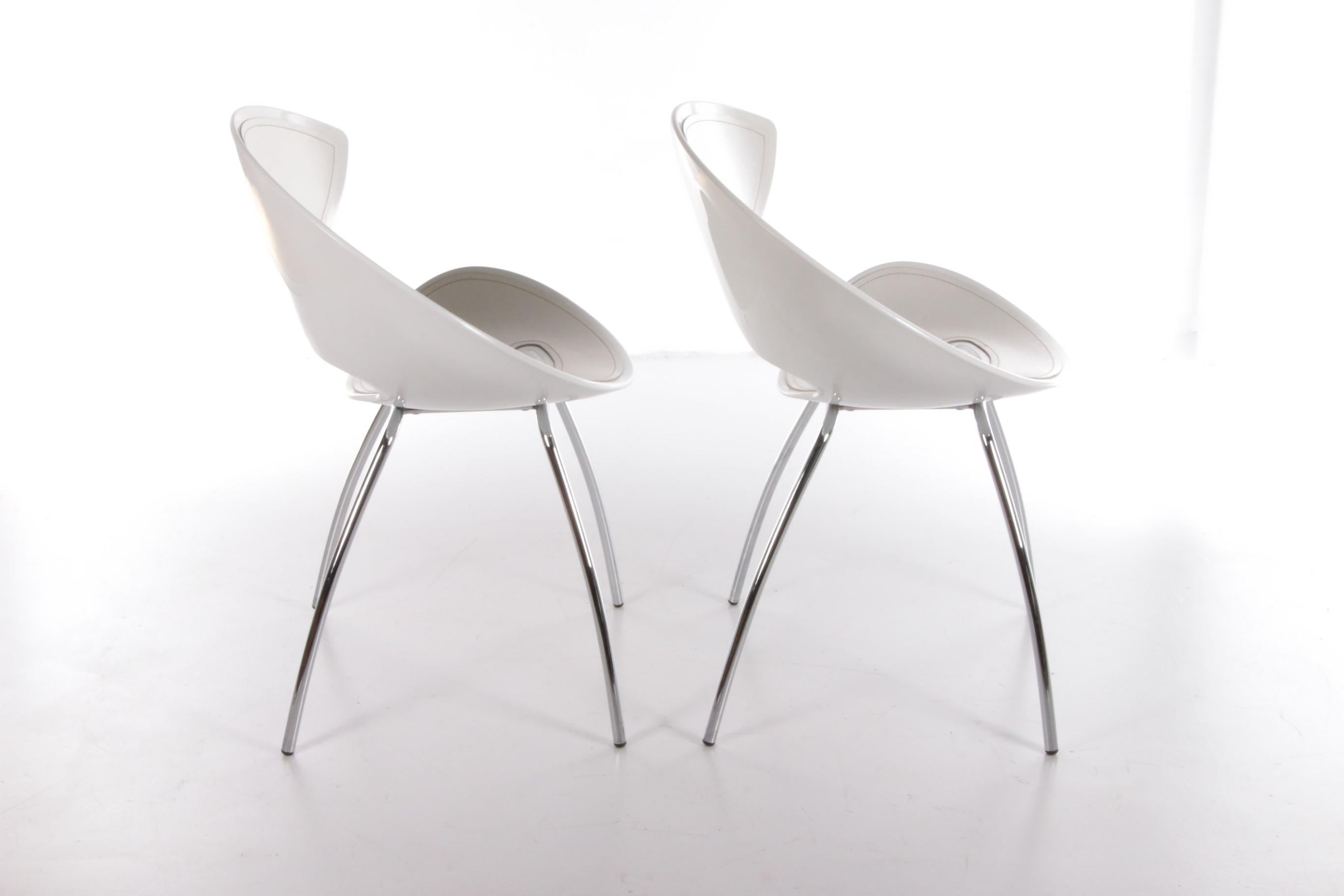 Steel Set of Italian Dining Room Chairs Model Twist with Leather and Chrome Legs