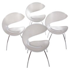 Set of Italian Dining Room Chairs Model Twist with Leather and Chrome Legs