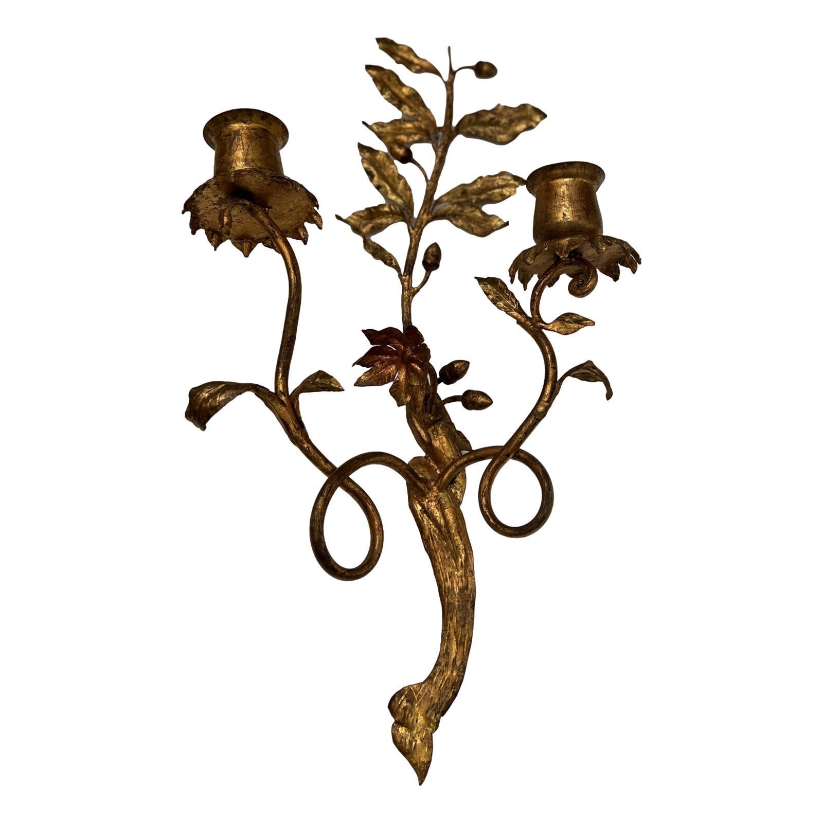 Mid-20th Century Set of Italian Gilt Metal Sconces, Sold Per Pair For Sale