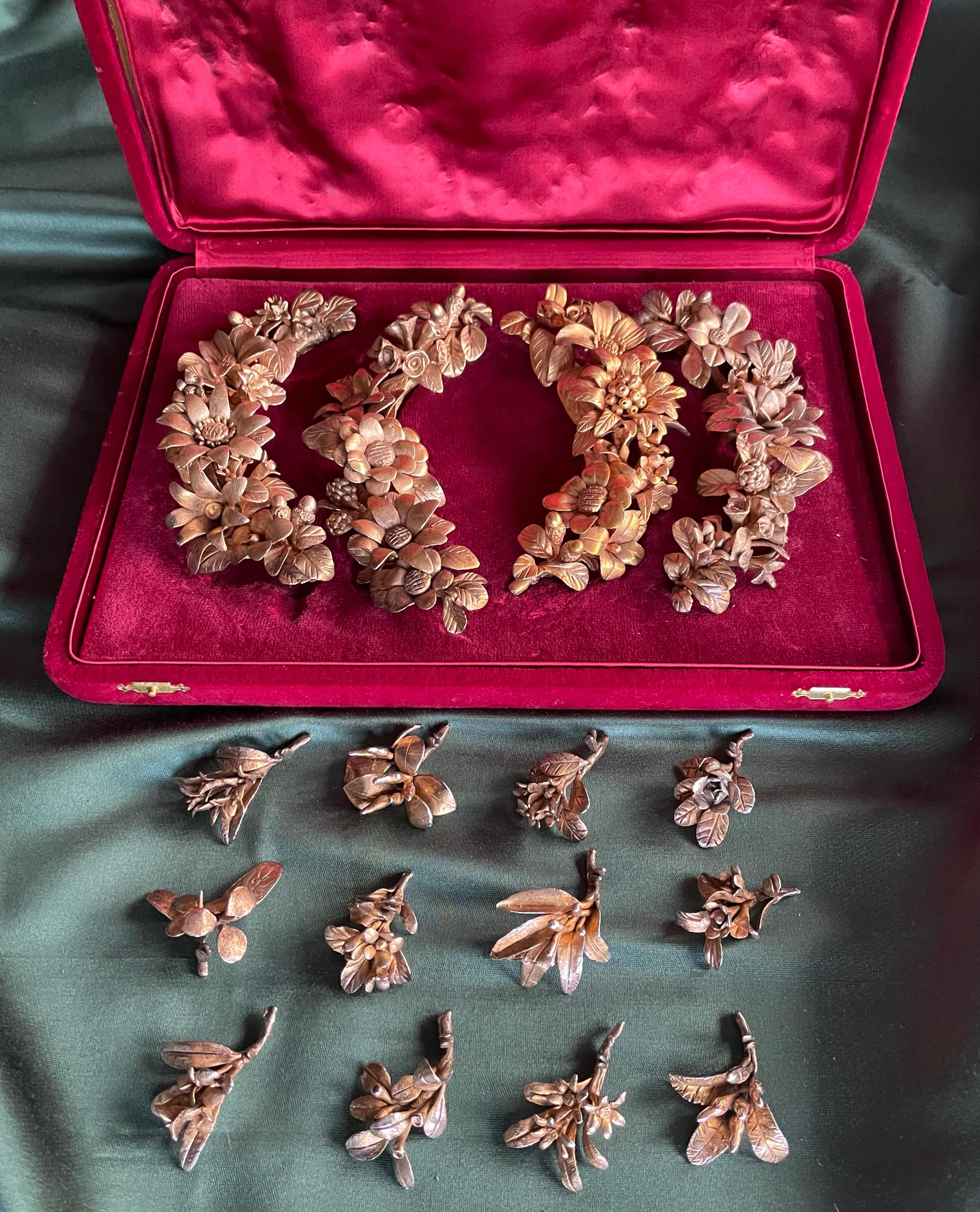 Mid-20th Century Set of Italian Gilt Silver Floral Table Ornaments For Sale