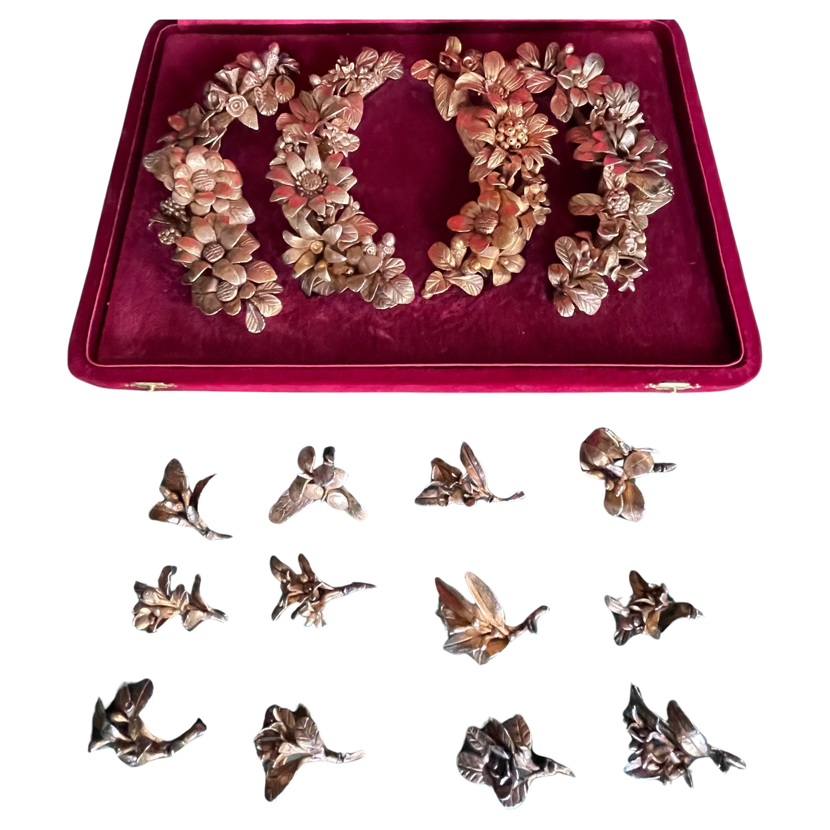 Set of Italian Gilt Silver Floral Table Ornaments For Sale