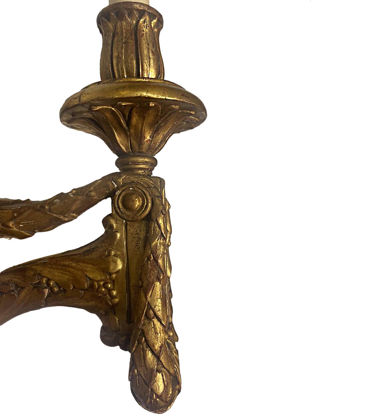 Set of Italian Gilt Wood Sconces, Sold Per Pair In Good Condition For Sale In New York, NY