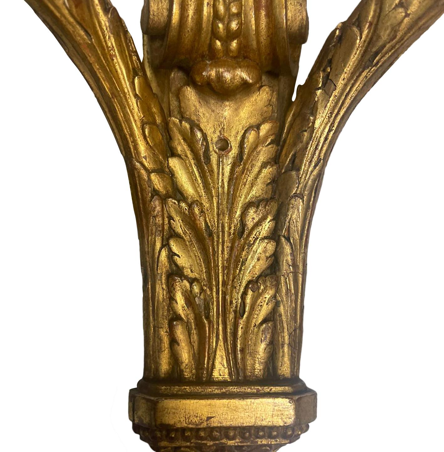 Early 20th Century Set of Italian Gilt Wood Sconces, Sold Per Pair For Sale