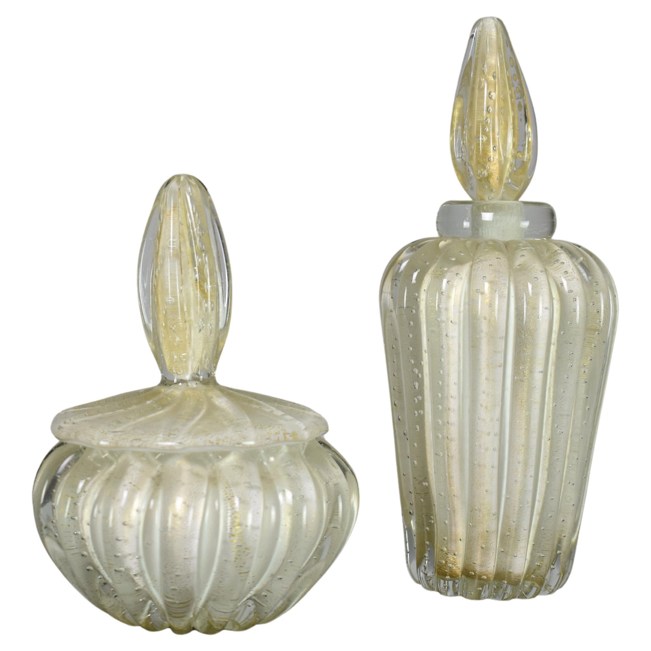 Set of Italian Glass Art Perfume and Powder Bottles by Alfredo Barbini, 1950s For Sale