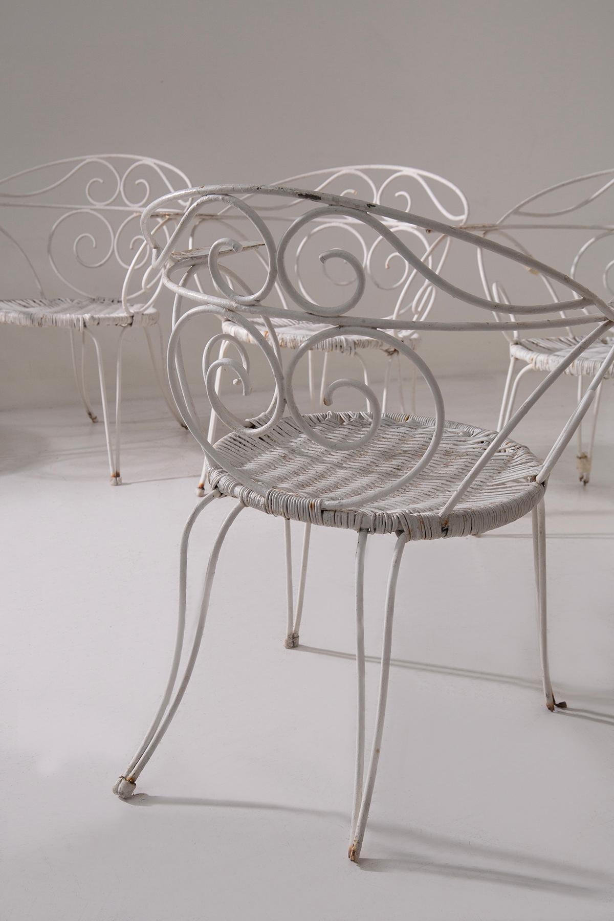Set of italian iron vintage garden chairs white in vendita 4