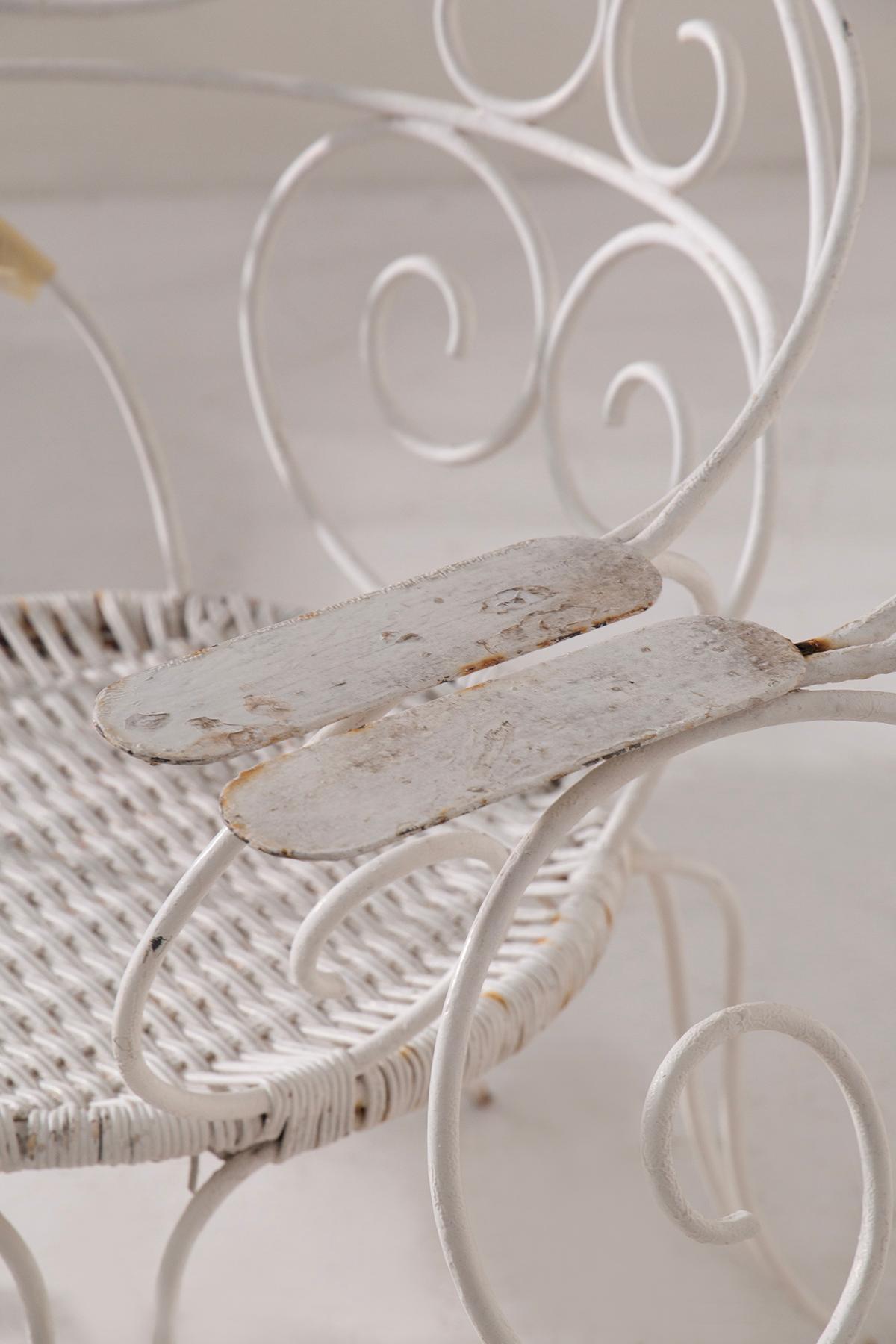 Mid-20th Century Set of italian iron vintage garden chairs white in vendita