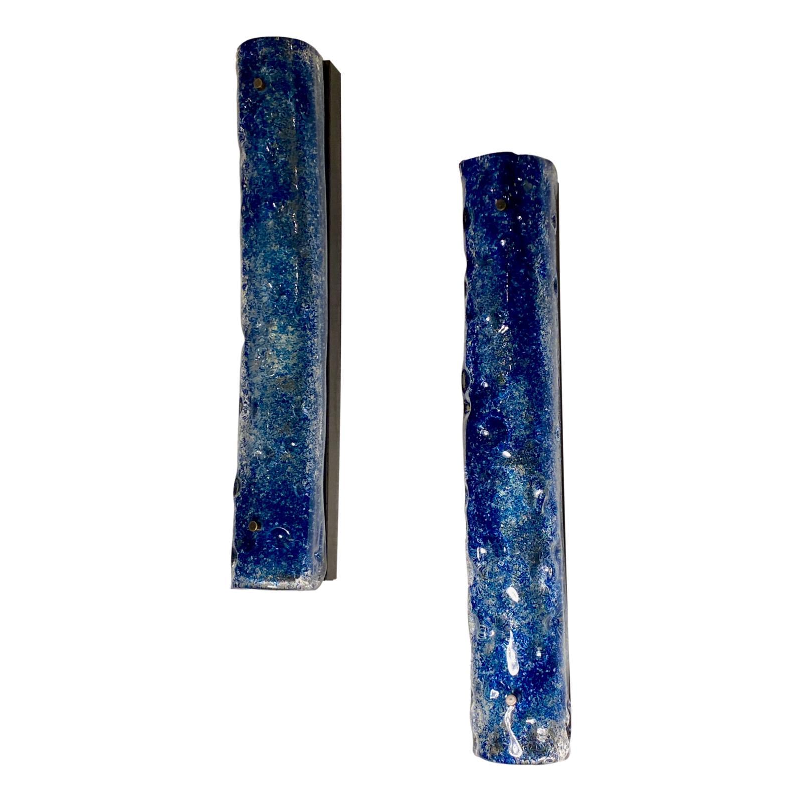 Mid-20th Century Pair of Italian Mid Century Blue Glass Sconces, Sold Per Pair For Sale