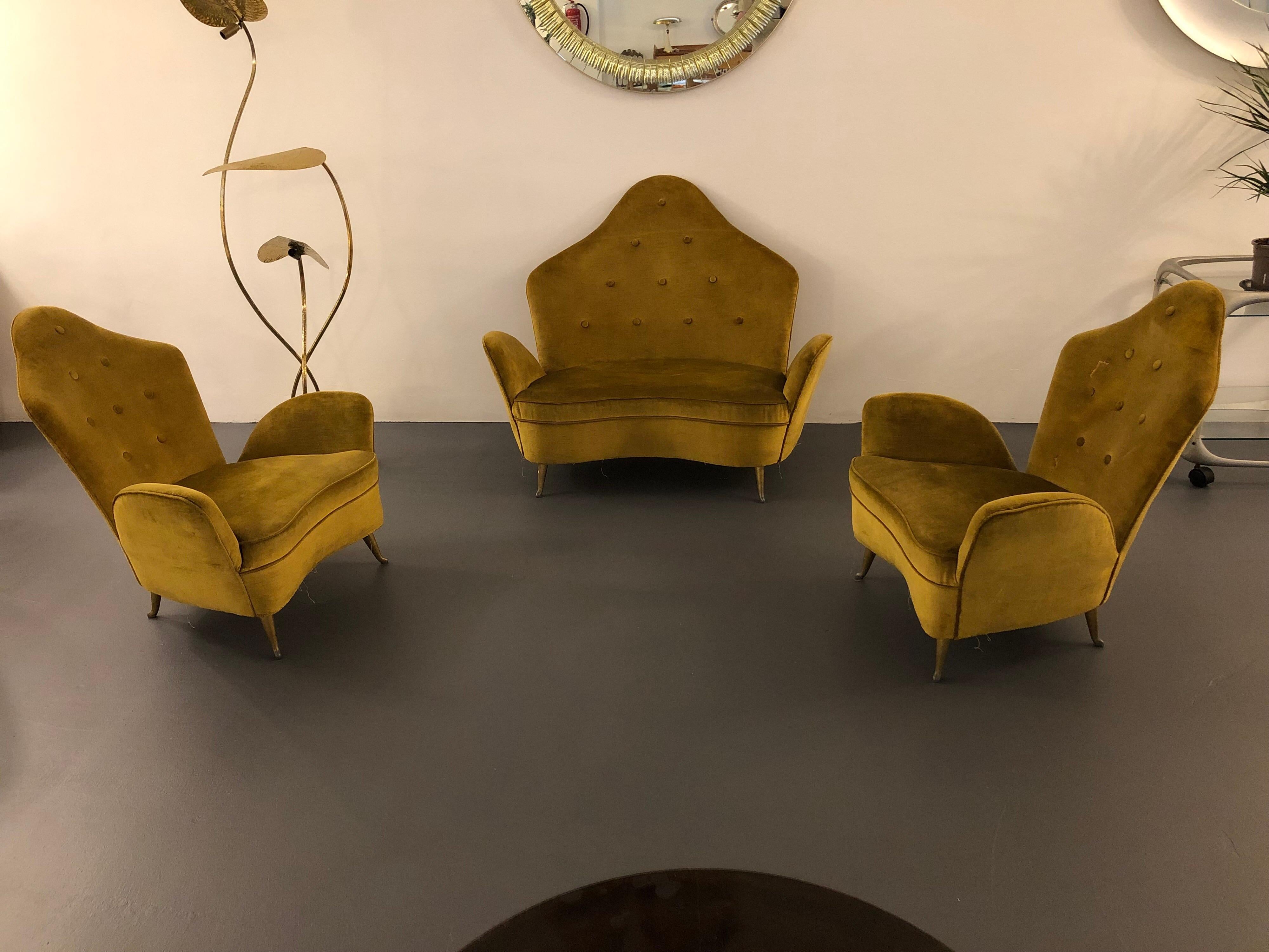Set of Italian Midcentury Sofa and Armchairs by Isa Bergamo, 1950s For Sale 13