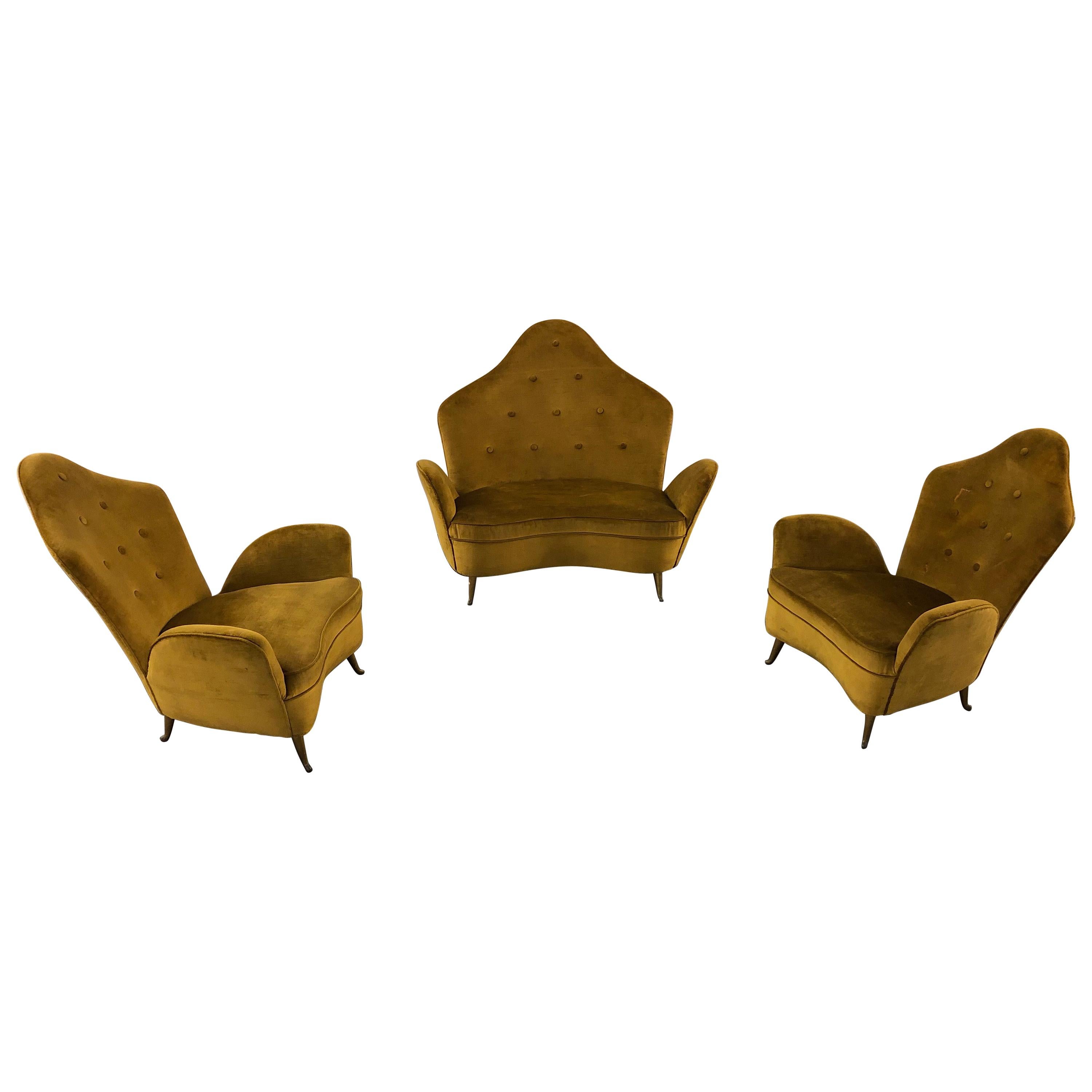 Set of Italian Midcentury Sofa and Armchairs by Isa Bergamo, 1950s For Sale