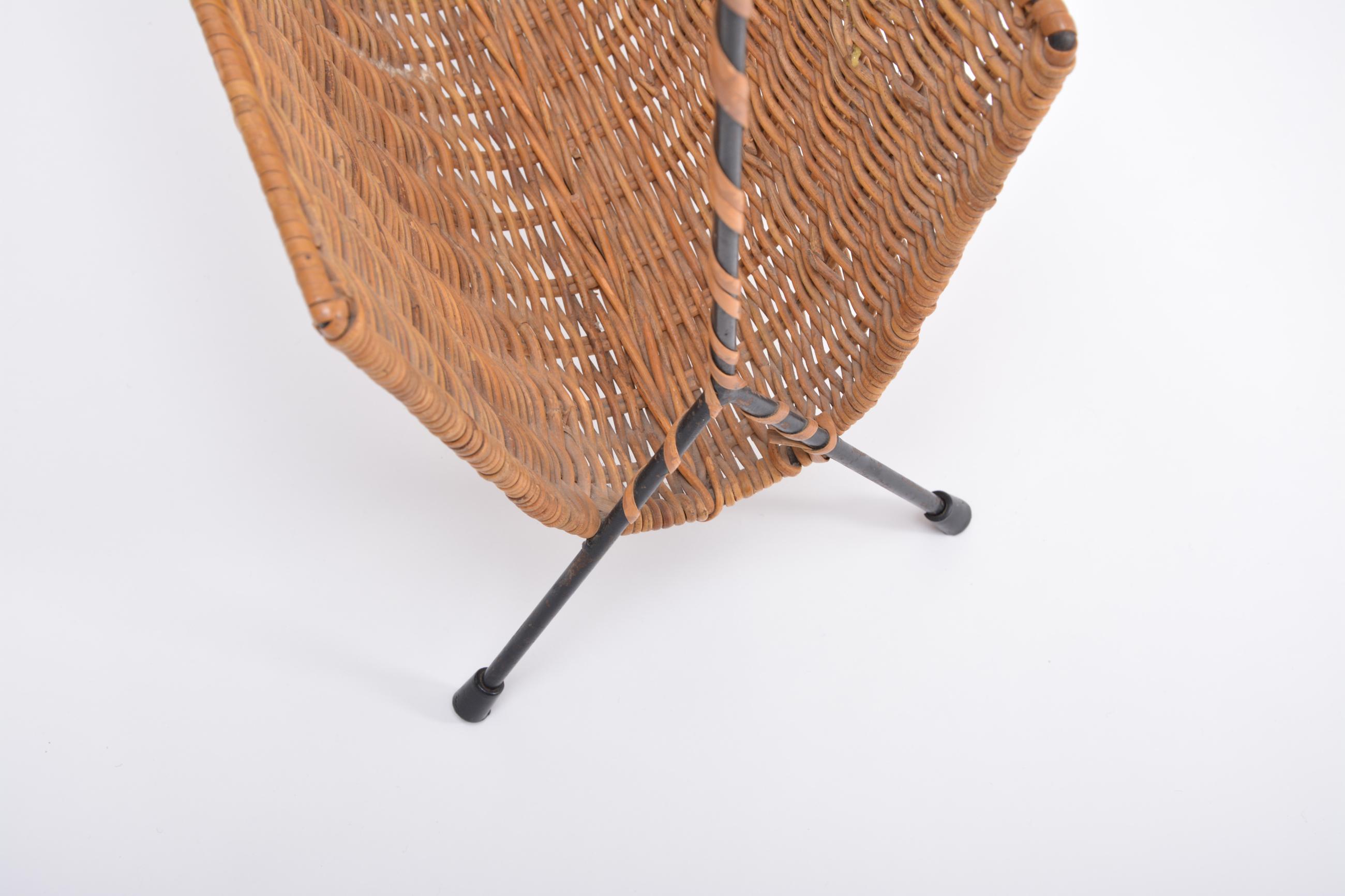 Set of Italian Midcentury Rattan Bowl Chairs with Side Table and Magazine Rack 1