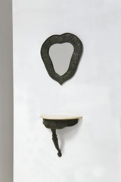 Ensemble de miroirs et consoles italiens en cuivre et marbre