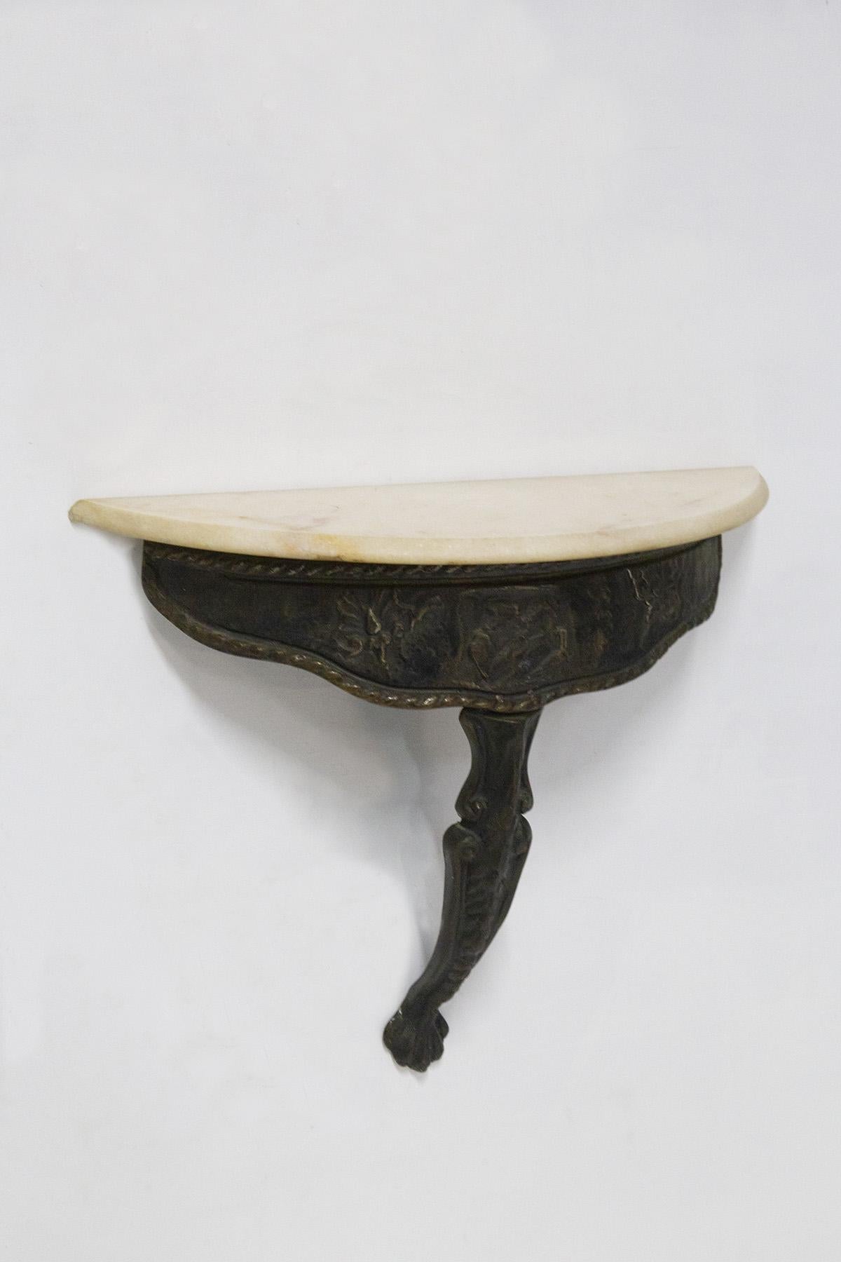 Mid-20th Century Set of Italian Mirror and Console in Copper and Marble