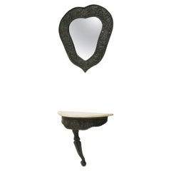 Set of Italian Mirror and Console in Copper and Marble