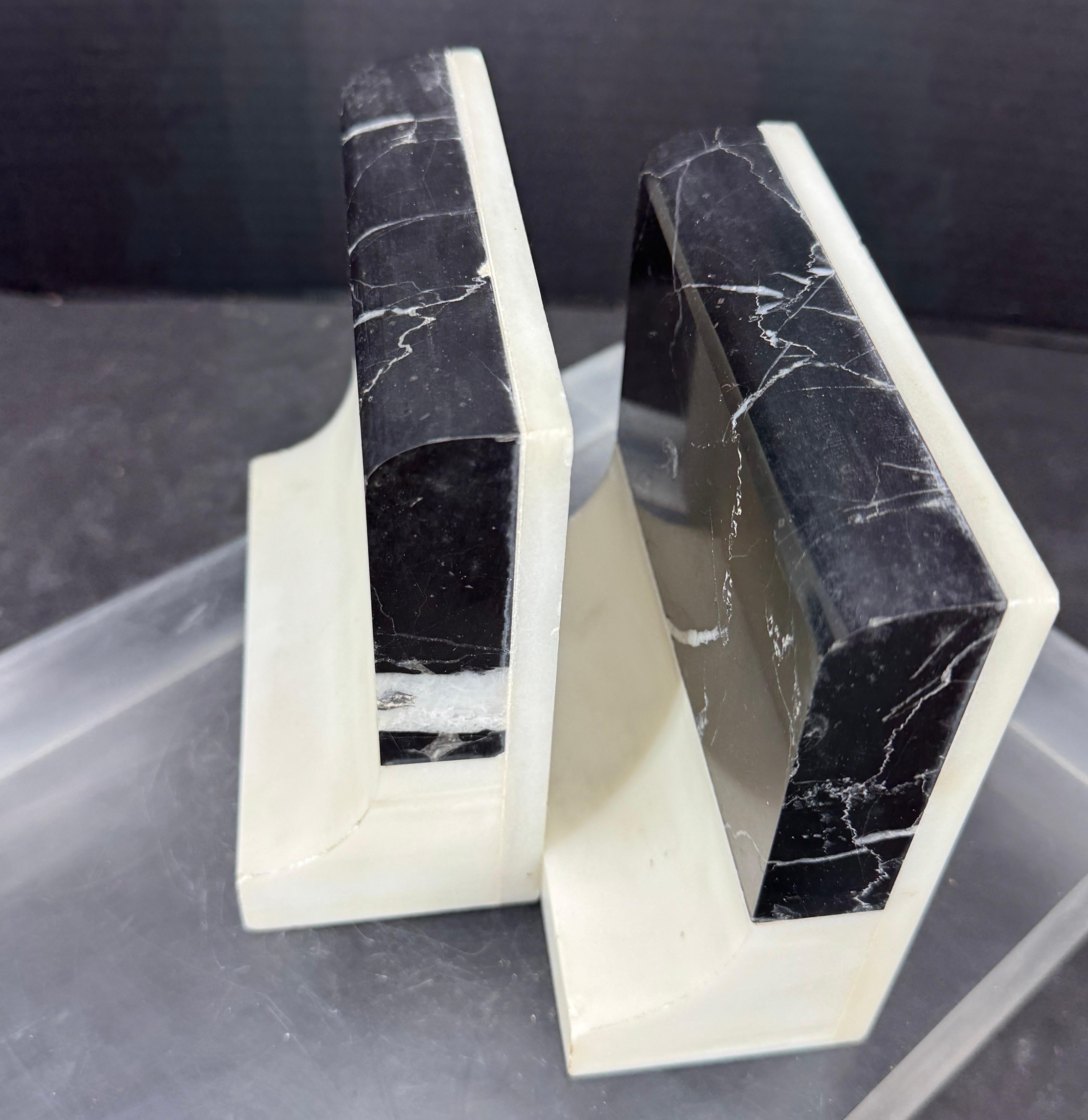 Set of Italian Onyx and White Marble Bookends For Sale 11