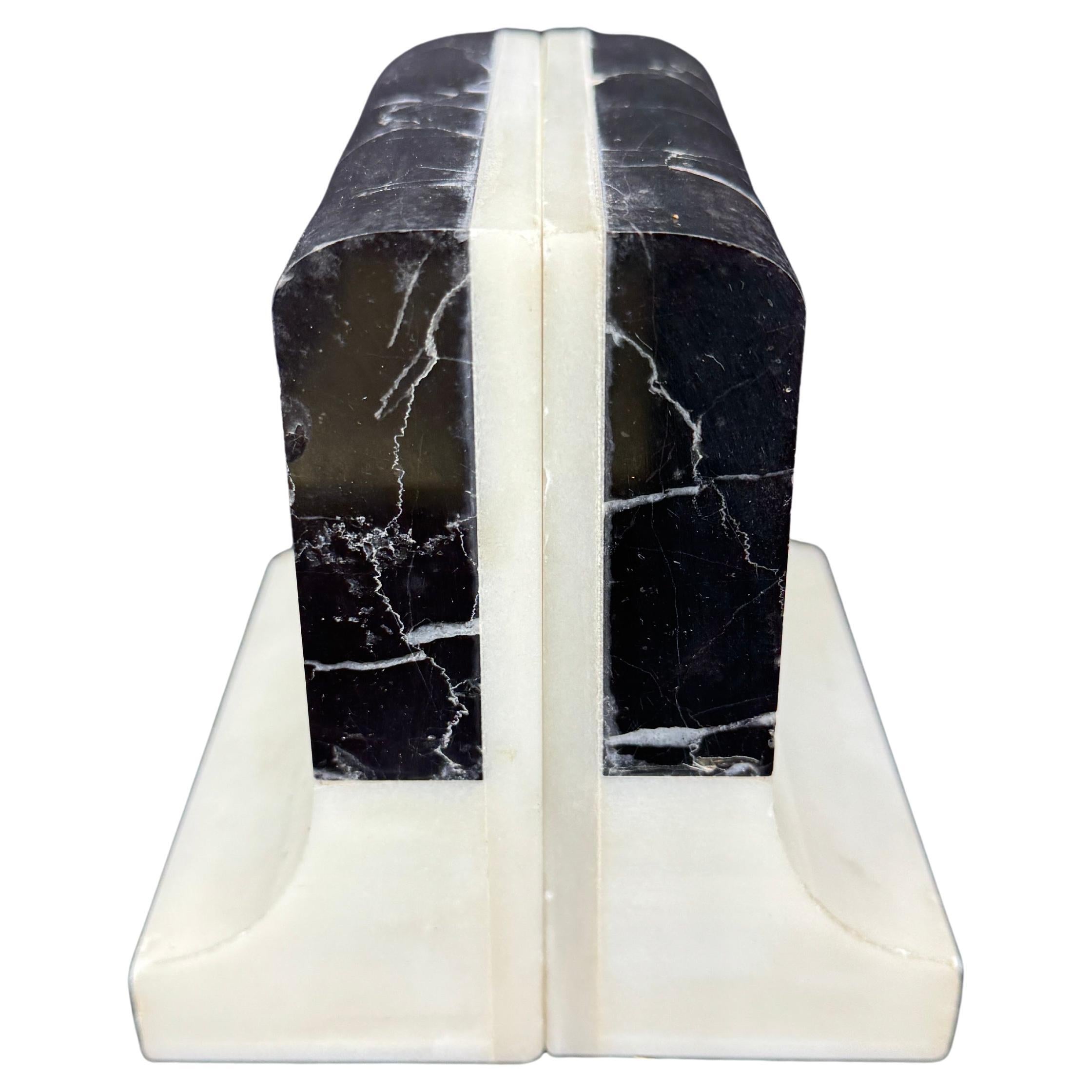 Neoclassical Set of Italian Onyx and White Marble Bookends For Sale
