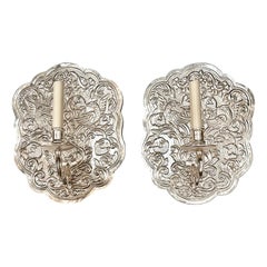 Set of Italian Repoussé Silver Plated Sconces, Sold Per Pair