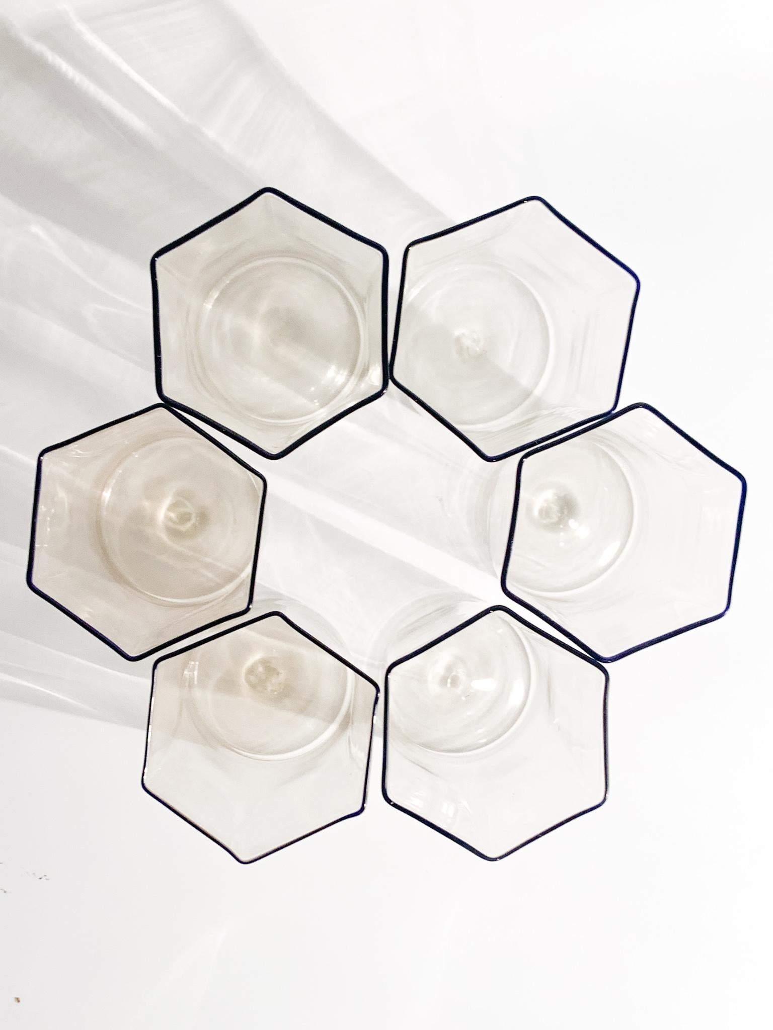Murano Glass Set of Italian Six Hexagonal Glasses by Carlo Scarpa for Venini 1930s
