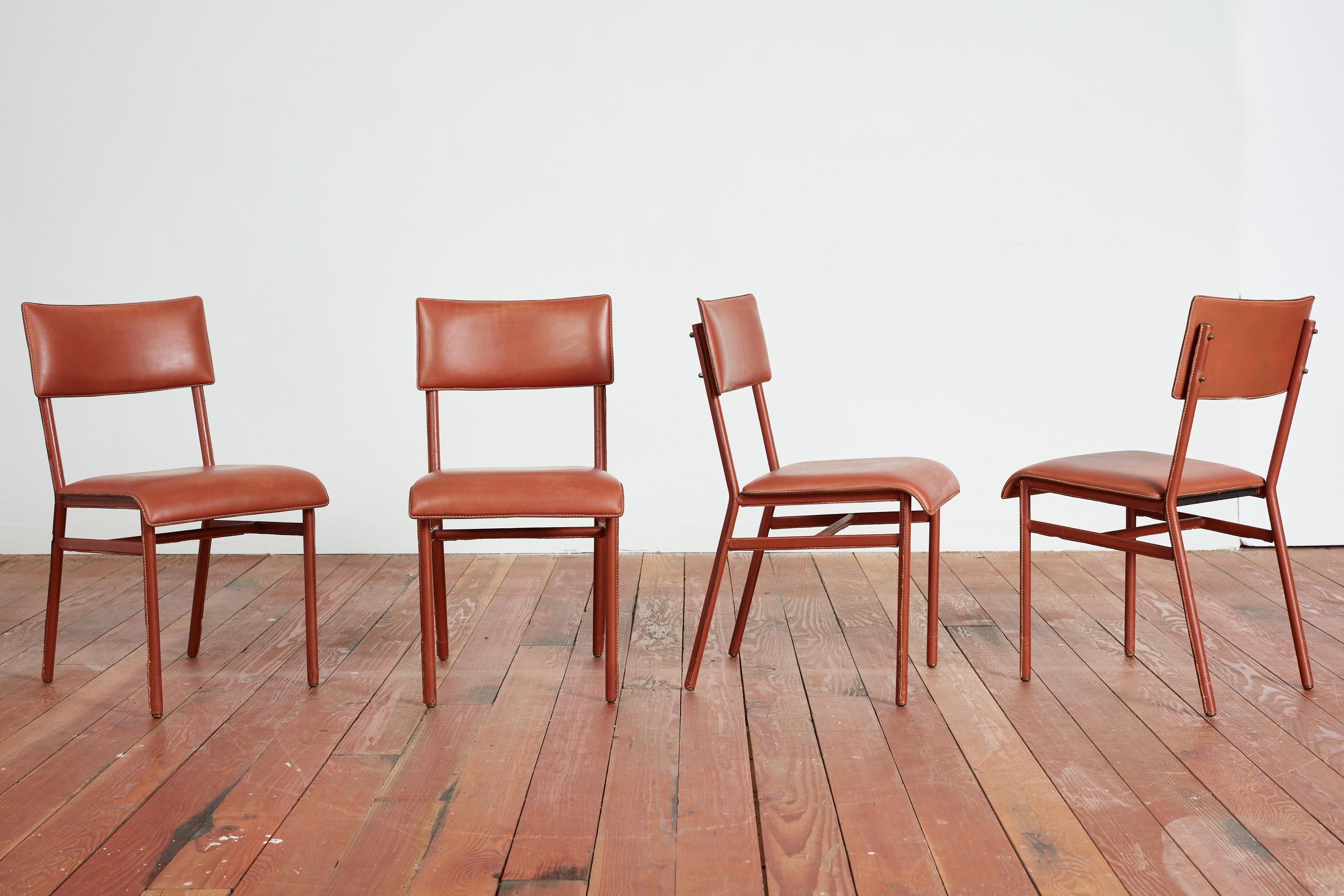 French Set of Jacques Adnet Chairs For Sale