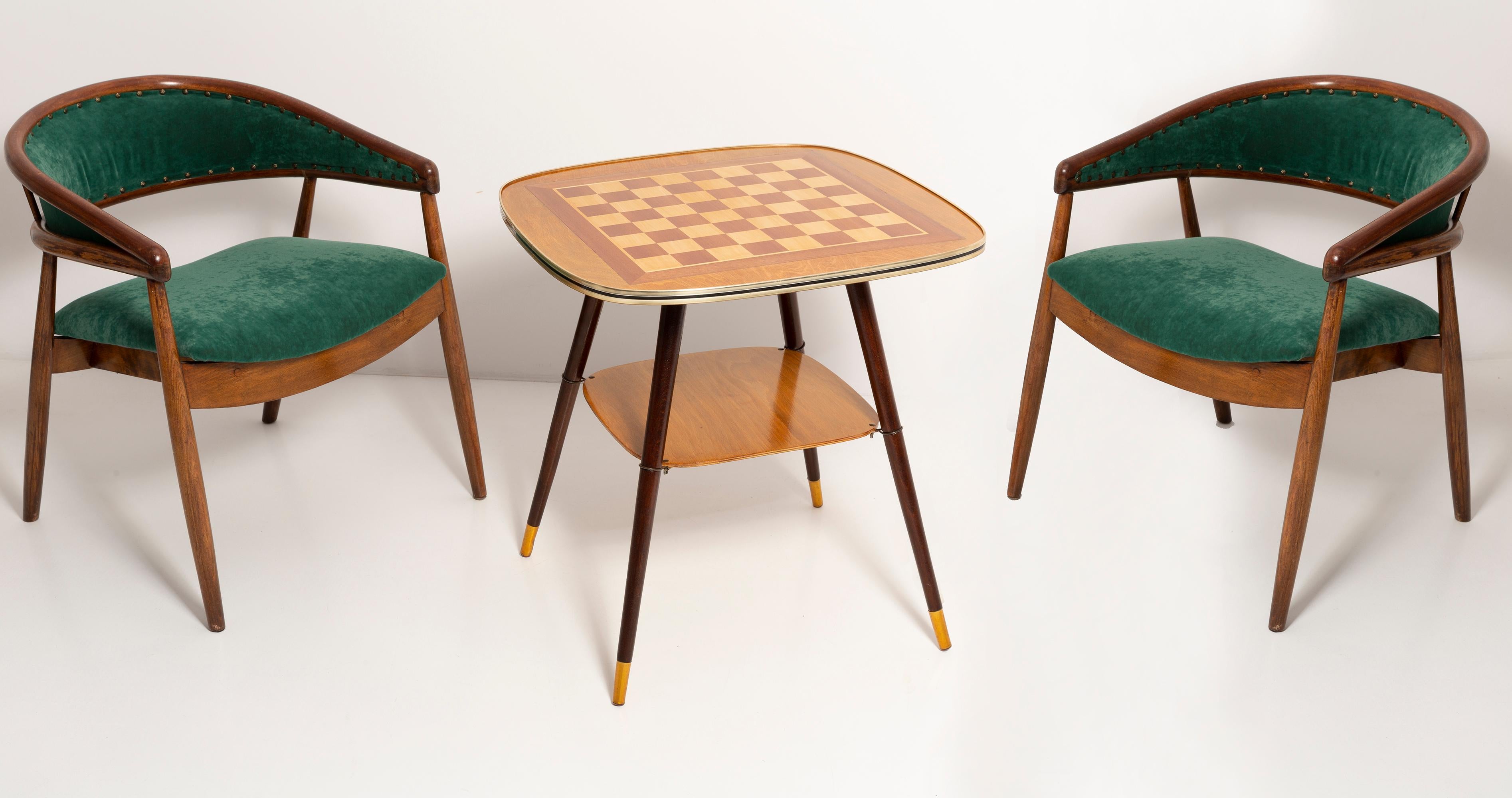 Satz von James Mont-Sesseln und Tisch aus gebogener Buche und Holz, dunkelgrünem Samt, 1960er Jahre im Angebot 5