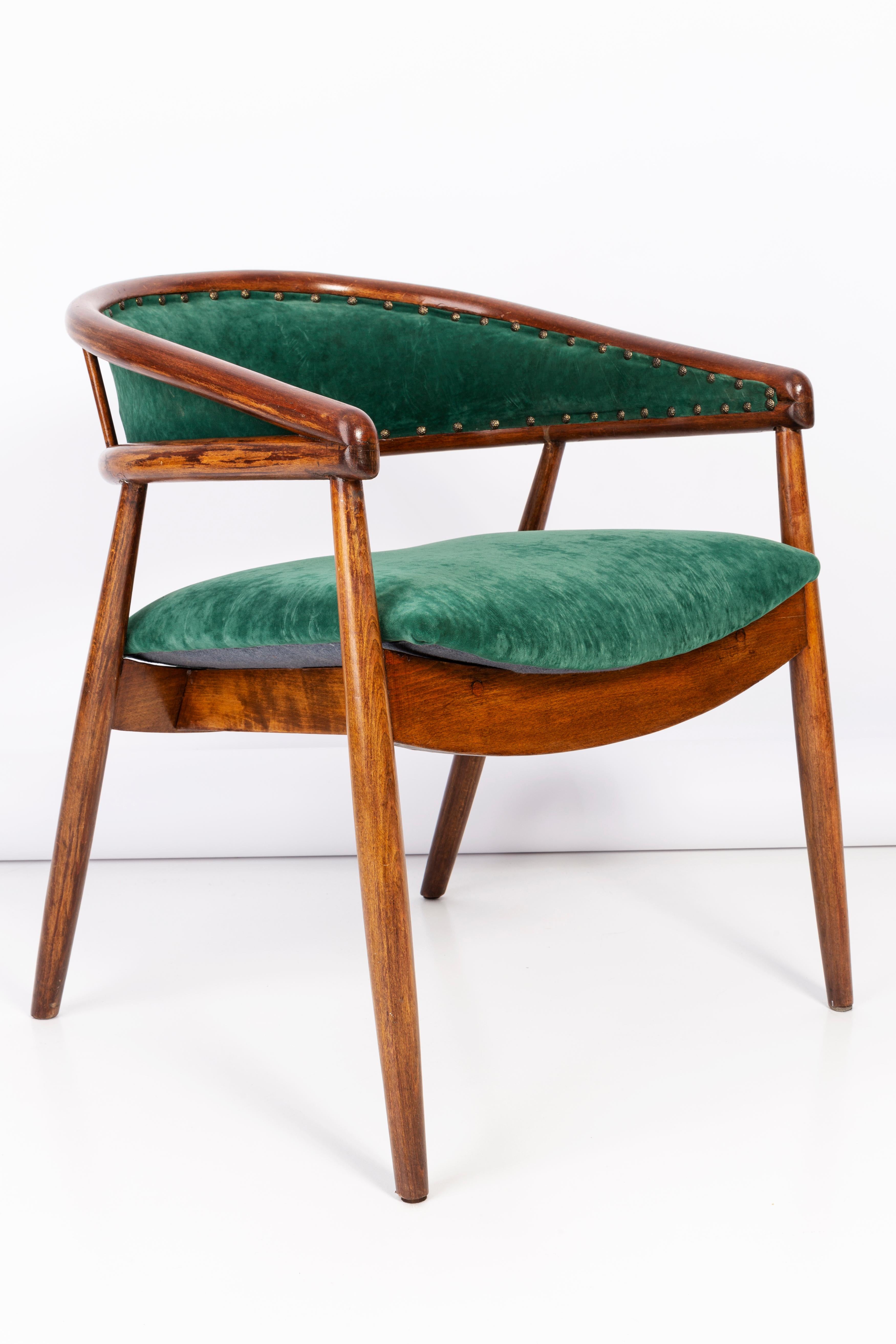 Set of James Mont Bent Beech Armchairs and Table, Dark Green Velvet, 1960s For Sale 9