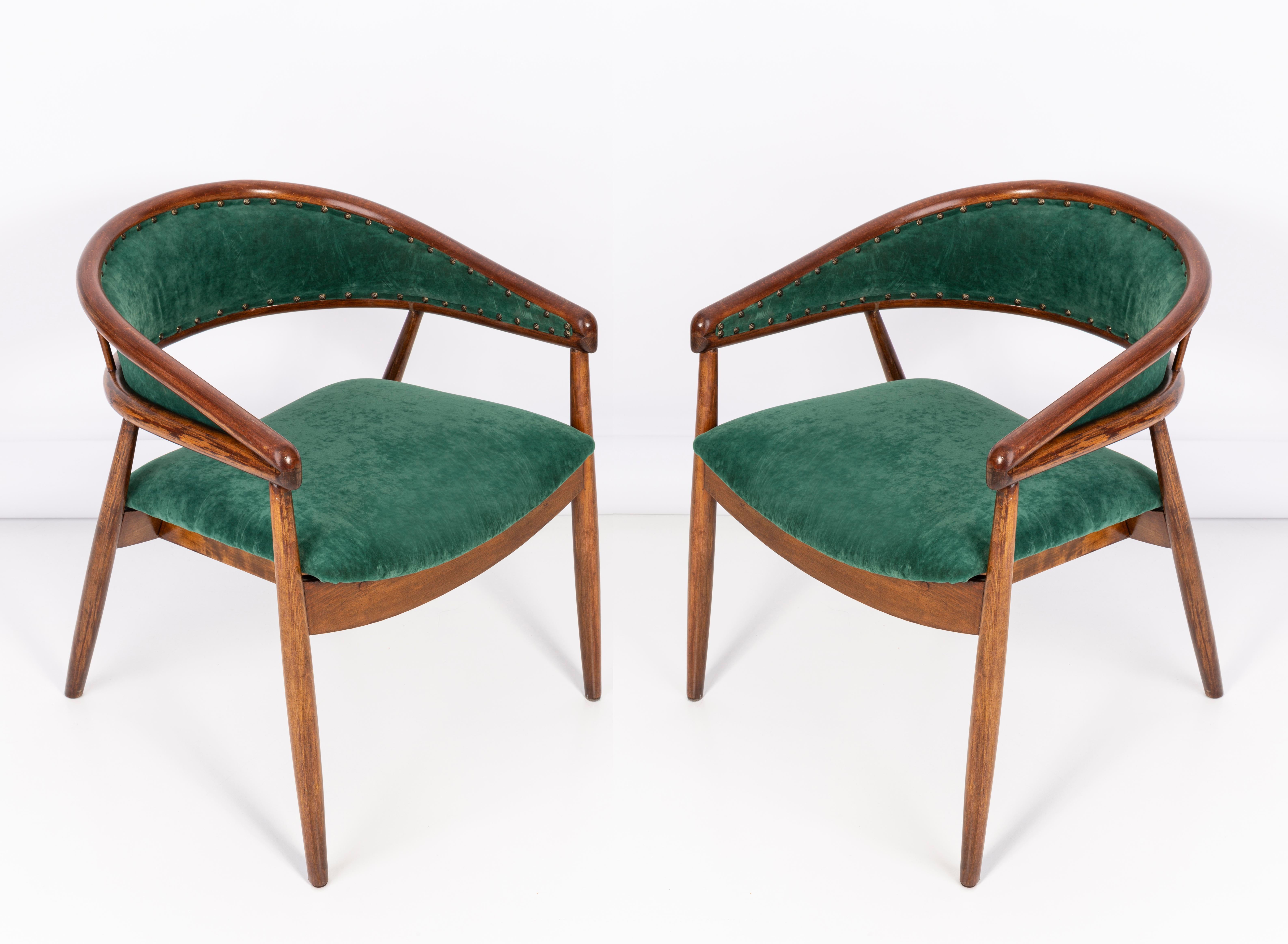 Set of James Mont Bent Beech Armchairs and Table, Dark Green Velvet, 1960s For Sale 11