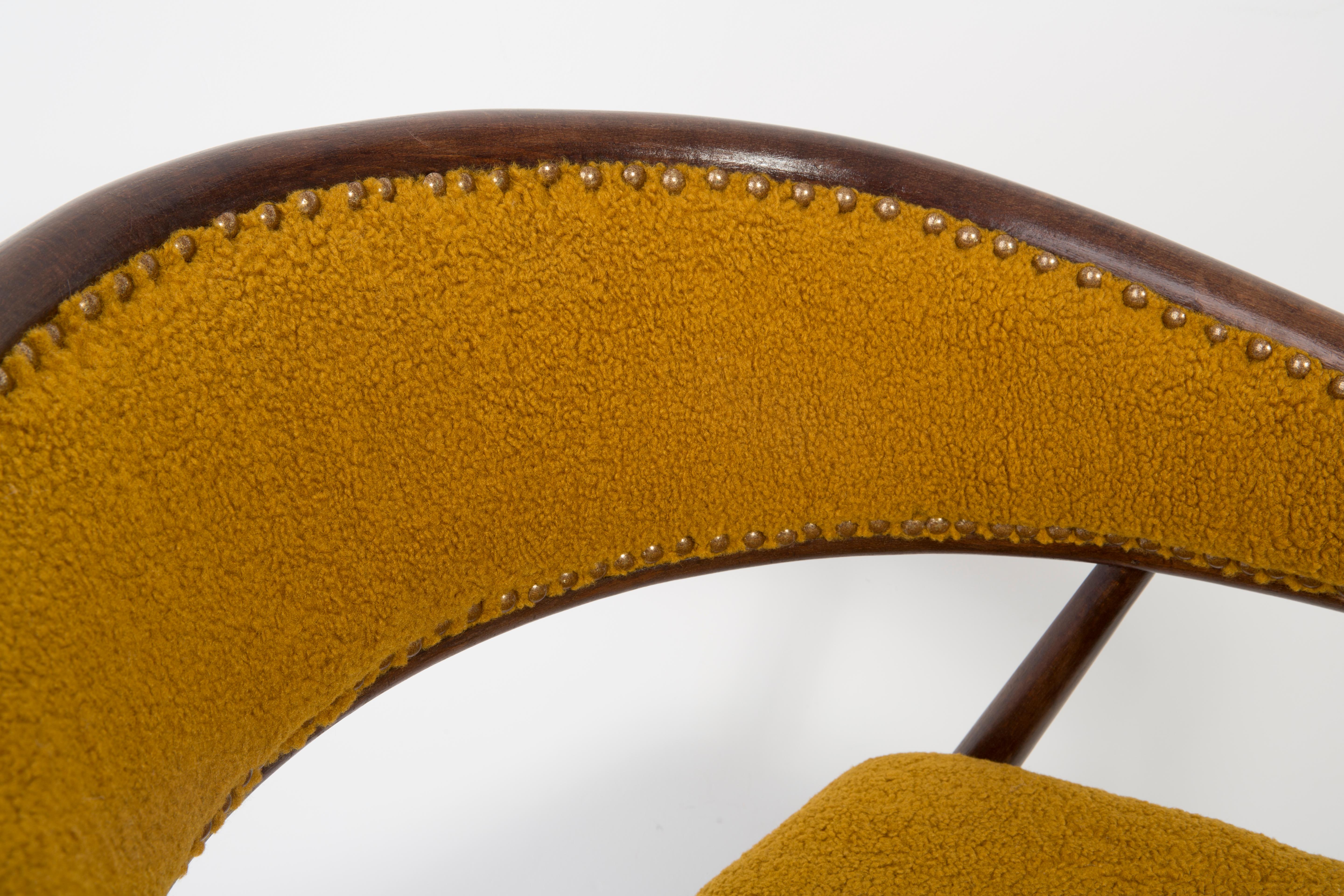 Velvet Set of James Mont Bent Beech Armchairs and Table, Yellow Ochra Boucle, 1960s For Sale