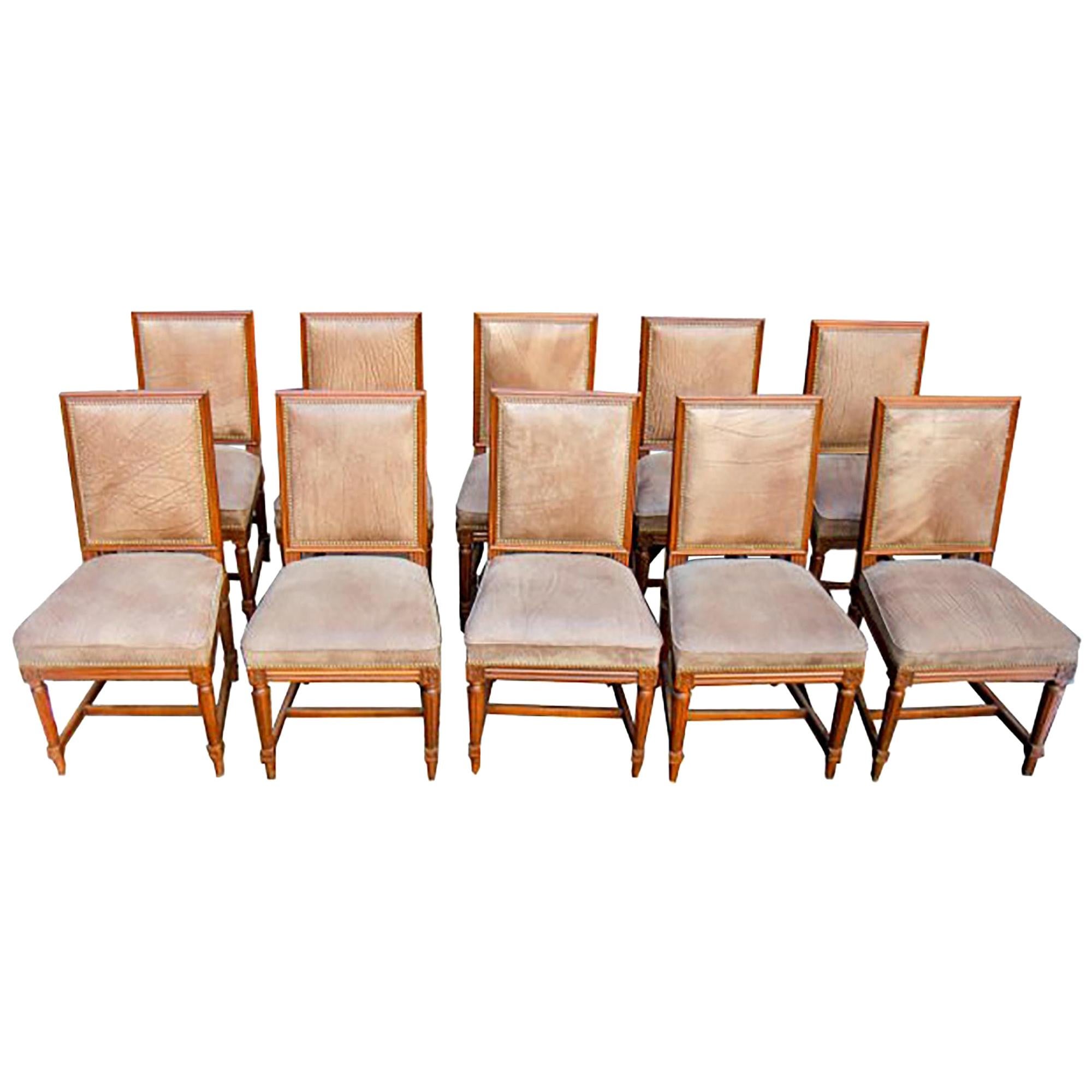 Set of Jansen Louis XVI Style Wood Side Dining Chairs