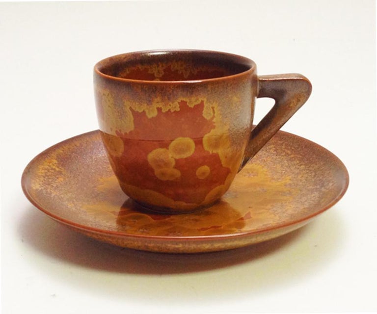 Set of Japanese Hand-Glazed Porcelain Demitasse Cup, Saucer and Plates, Artist In New Condition For Sale In Vancouver, CA