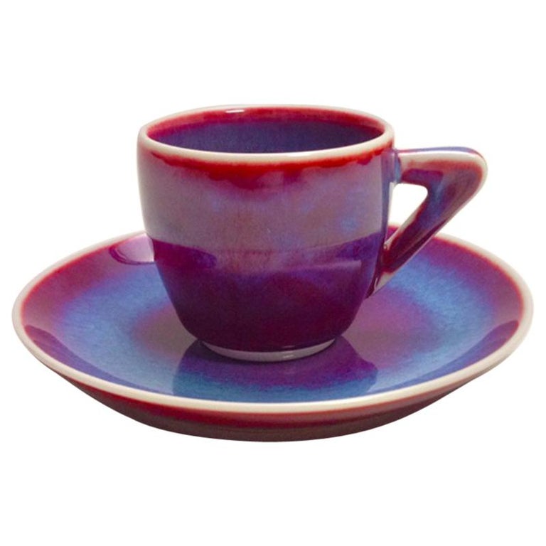 Set of Japanese Hand-Glazed Porcelain Demitasse Cup, Saucer and Plates, Artist For Sale 1