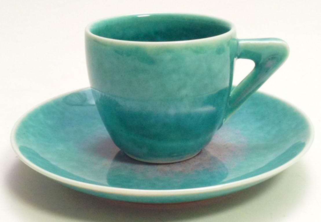Contemporary Set of Japanese Hand-Glazed Porcelain Espresso Cups & Saucers by Master Artist