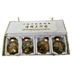 Set of Japanese Hand Painted Perfume or Snuff Bottle in Original Box  