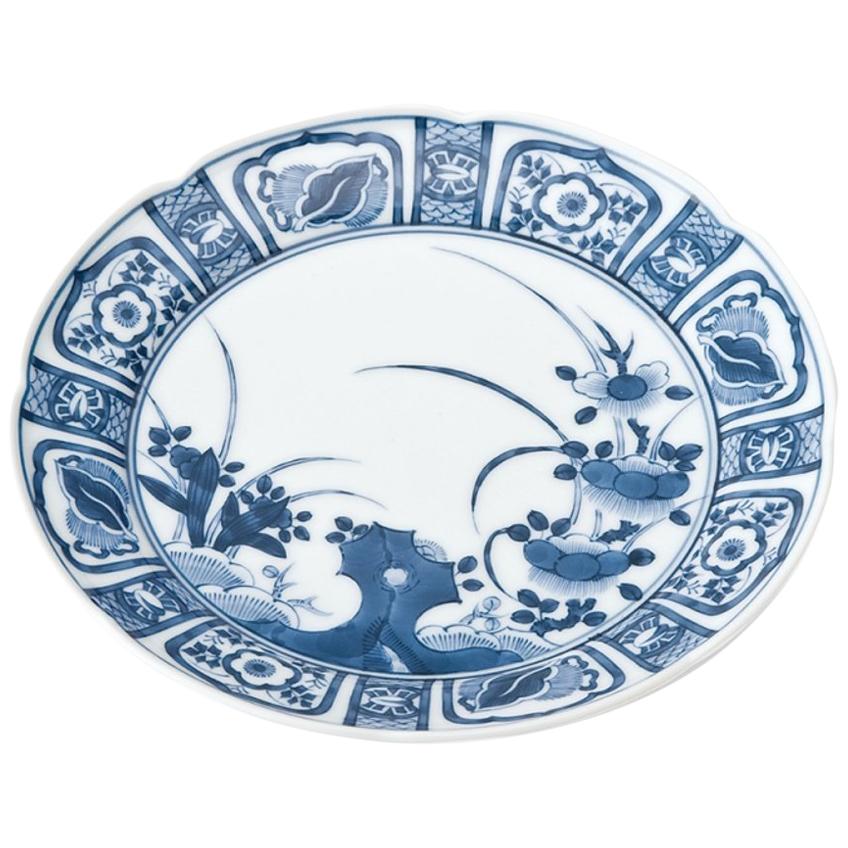 Set of Japanese Imari Contemporary Blue Porcelain Dinner Plates