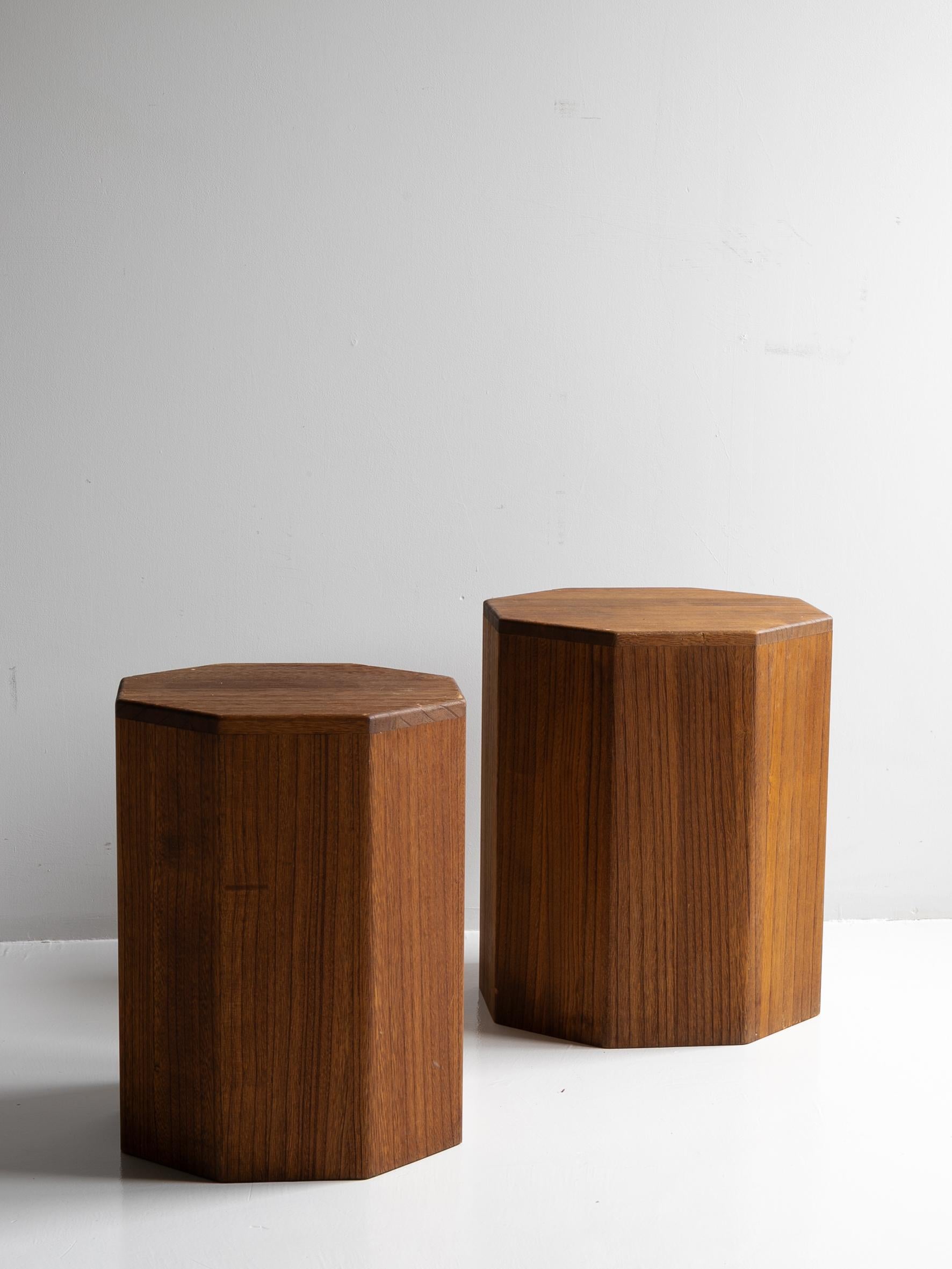 20th Century Set of Japanese Old Octagon Wood Stools 1940s-1960s / Side Table Stool Wabisabi For Sale