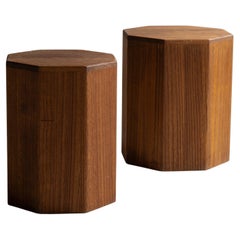 Set of Japanese Old Octagon Wood Stools 1940s-1960s / Side Table Stool Wabisabi