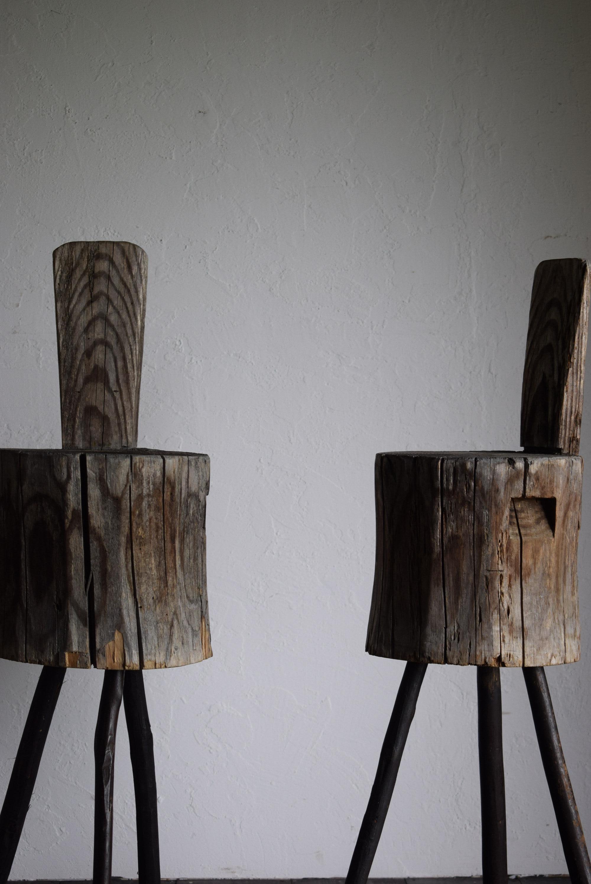 Cedar Set of Japanese primitive high stools / wabi-sabi stool / Flower stand For Sale