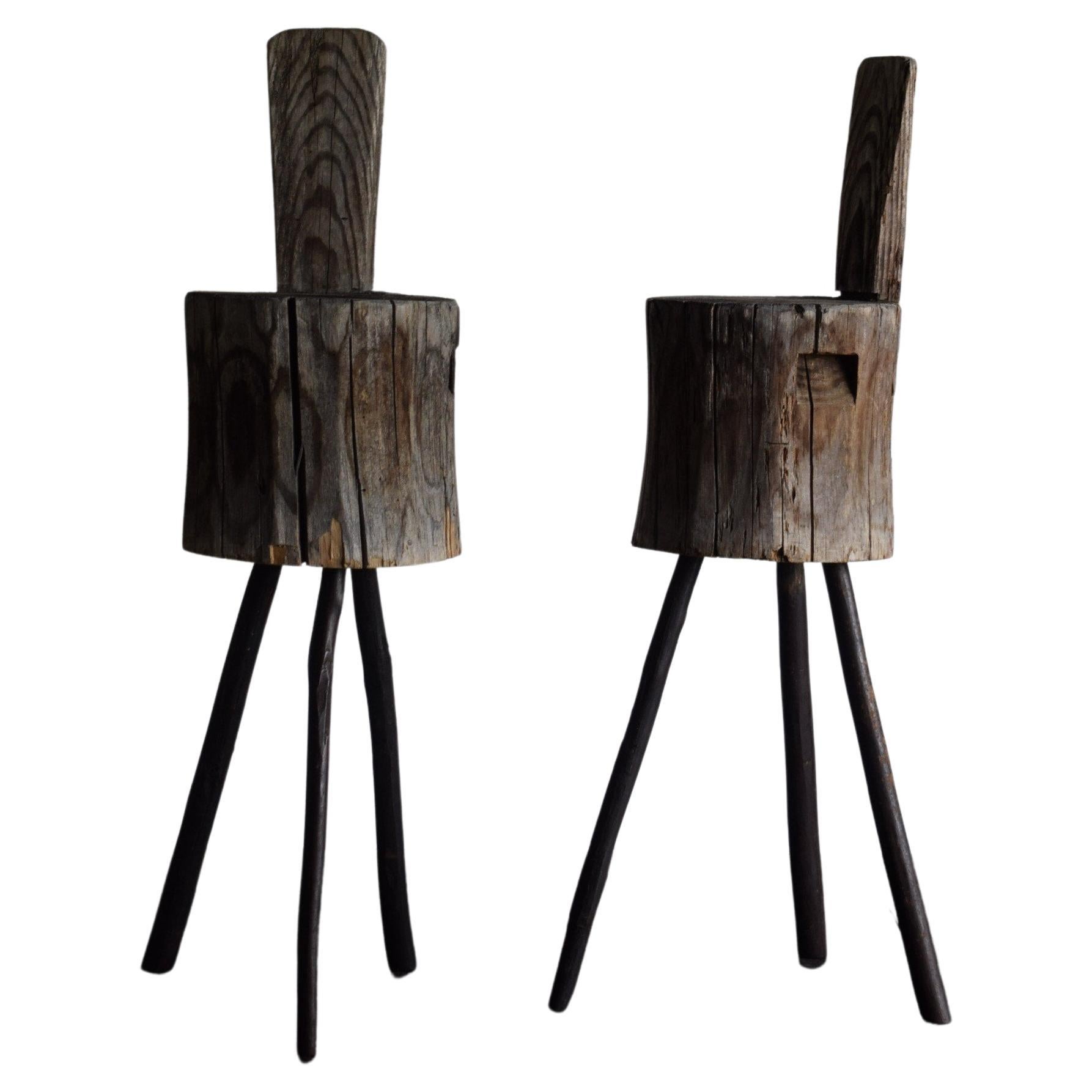 Set of Japanese primitive high stools / wabi-sabi stool / Flower stand For Sale