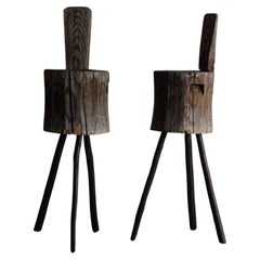 Set of Japanese primitive high stools / wabi-sabi stool / Flower stand