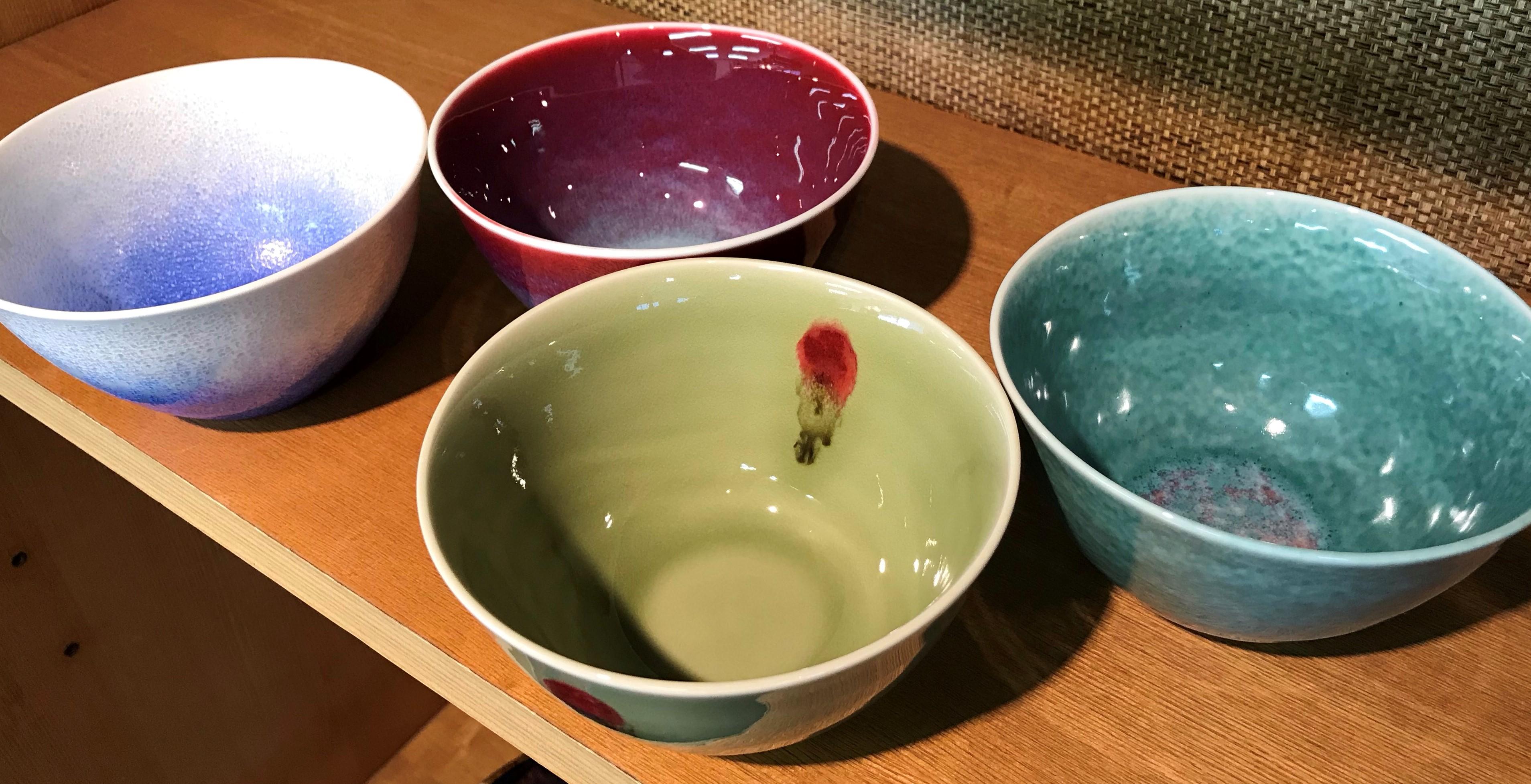 Contemporary Set of Japanese Red Hand-Glazed Porcelain Cafe Latte Cups by Master Artist, 2019