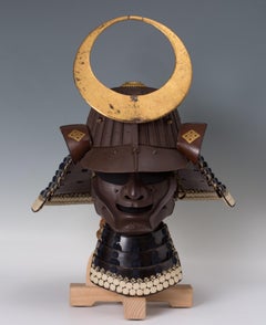 Set of Japanese Samurai Helmet (kabuto) and Mask, Signed Muneharu, 19th Century