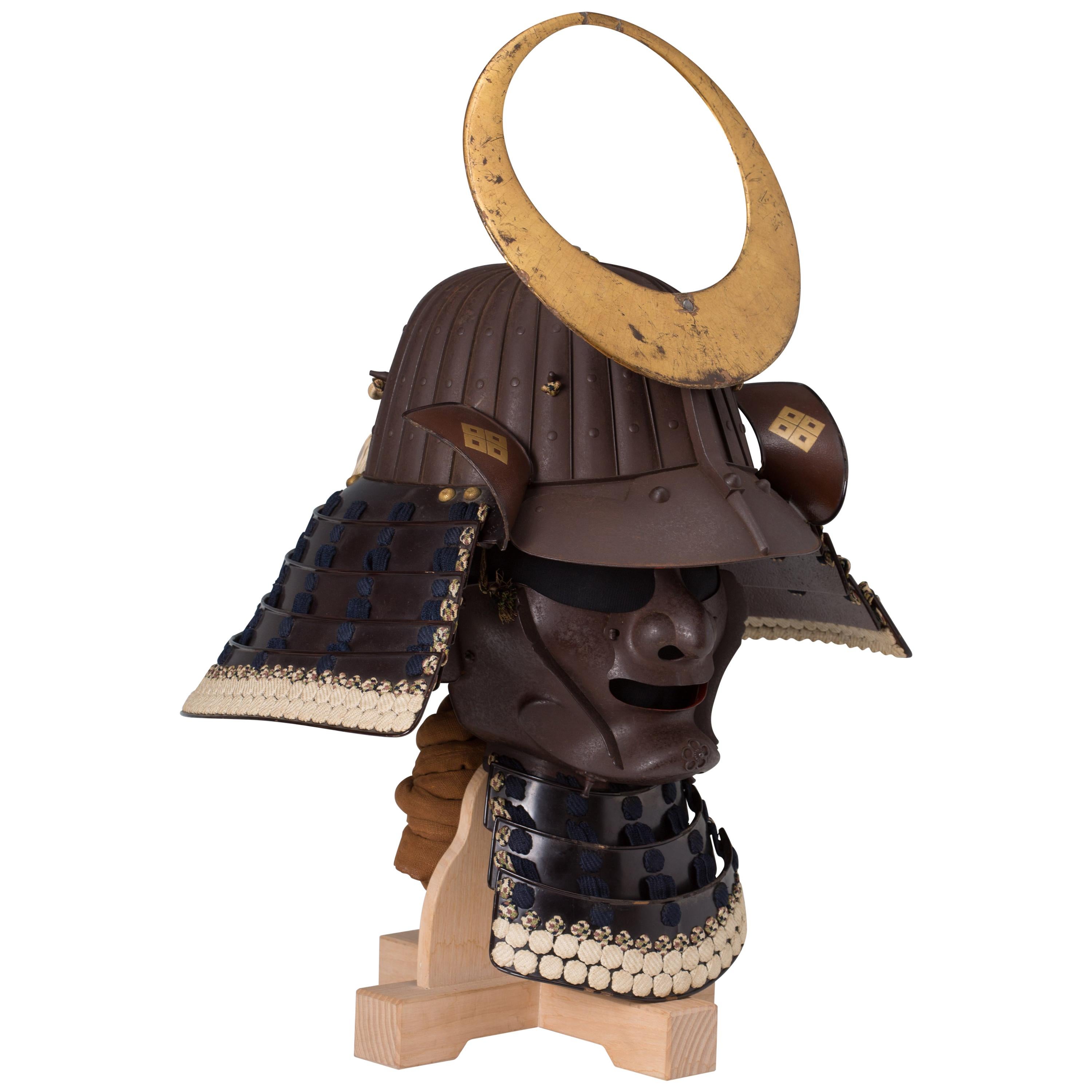 Japanischer Samurai-Helm (kabuto) und Maske:: signiert Muneharu:: 19